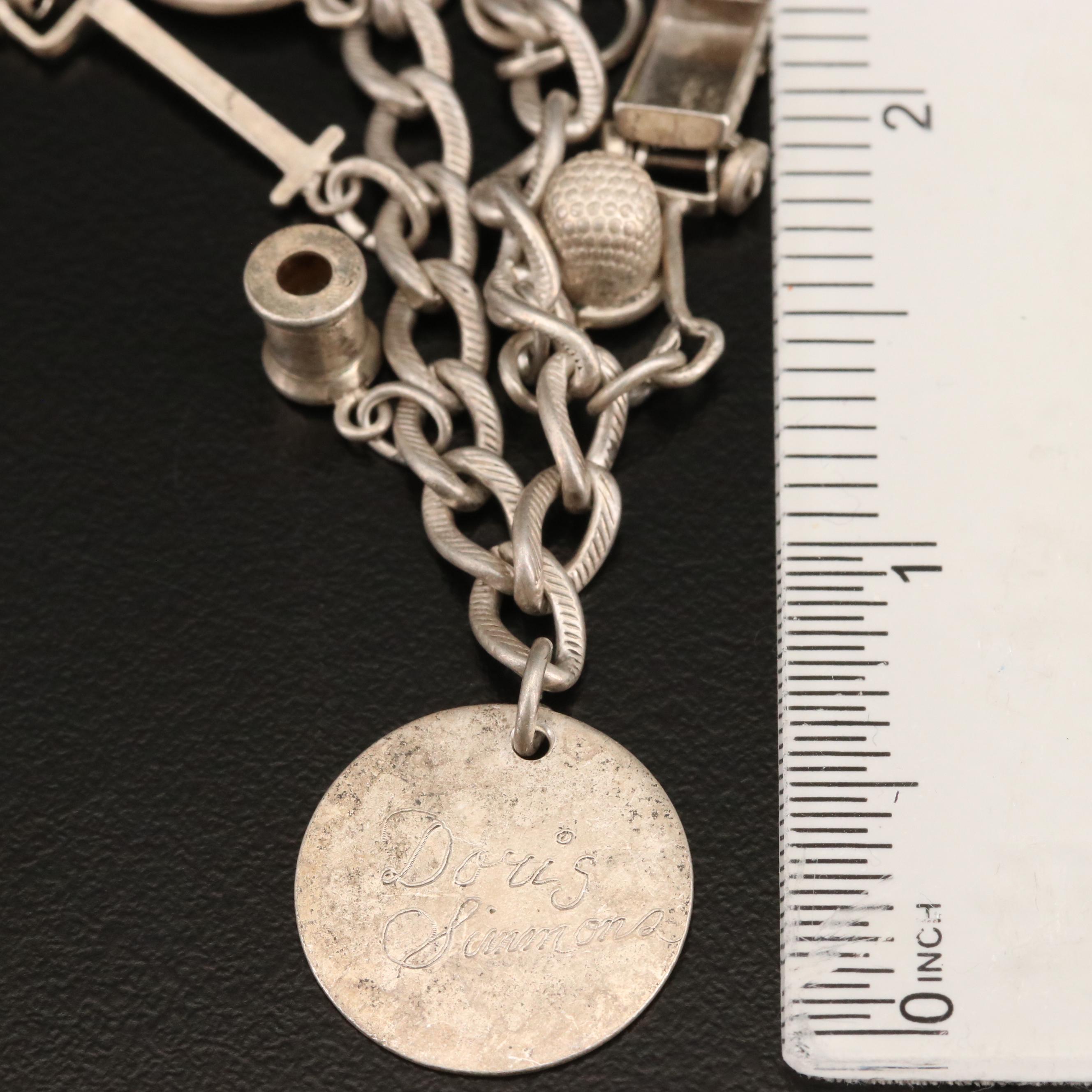 Vintage Sterling and 950 Silver Charm Bracelets with Drum and Tambourine Charms