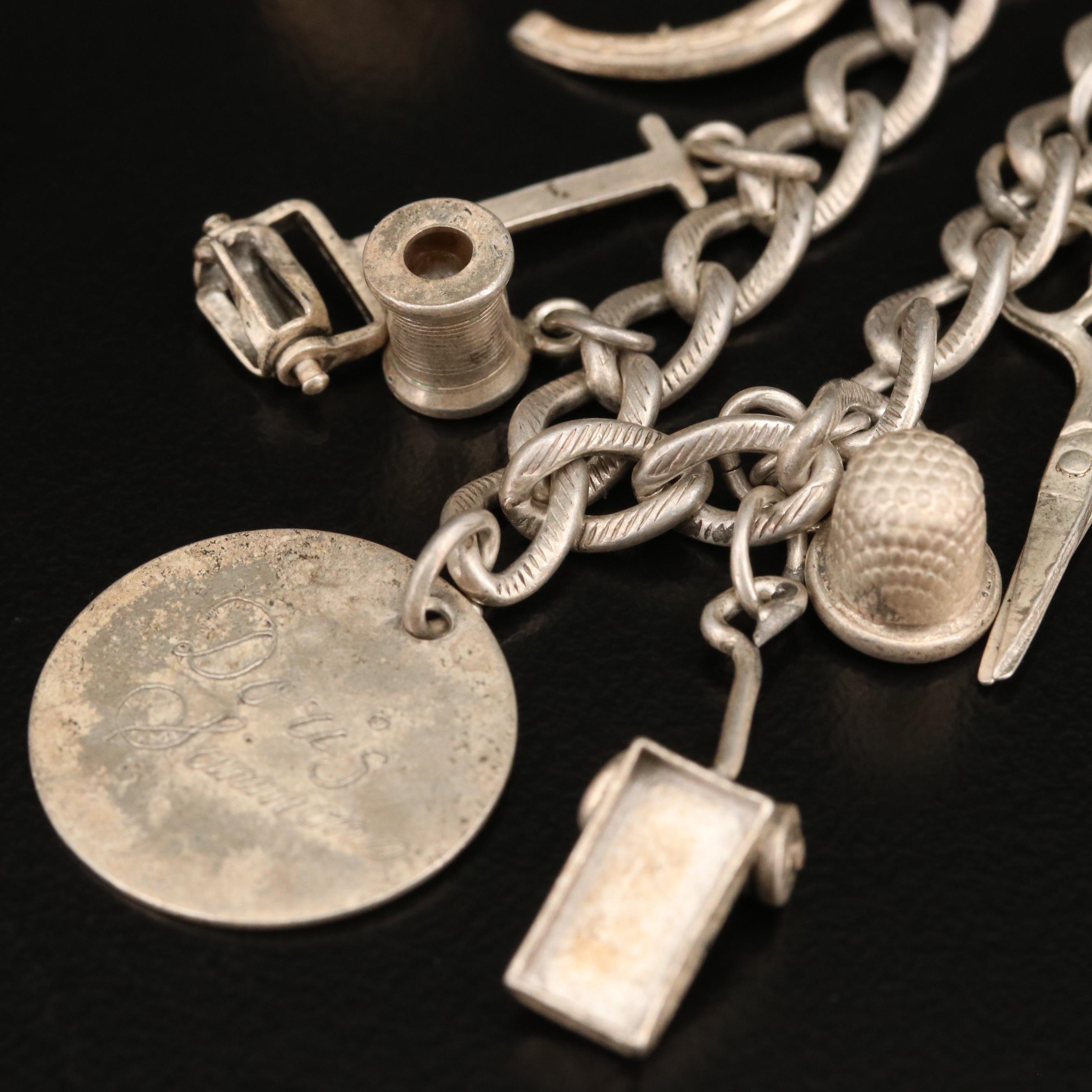 Vintage Sterling and 950 Silver Charm Bracelets with Drum and Tambourine Charms