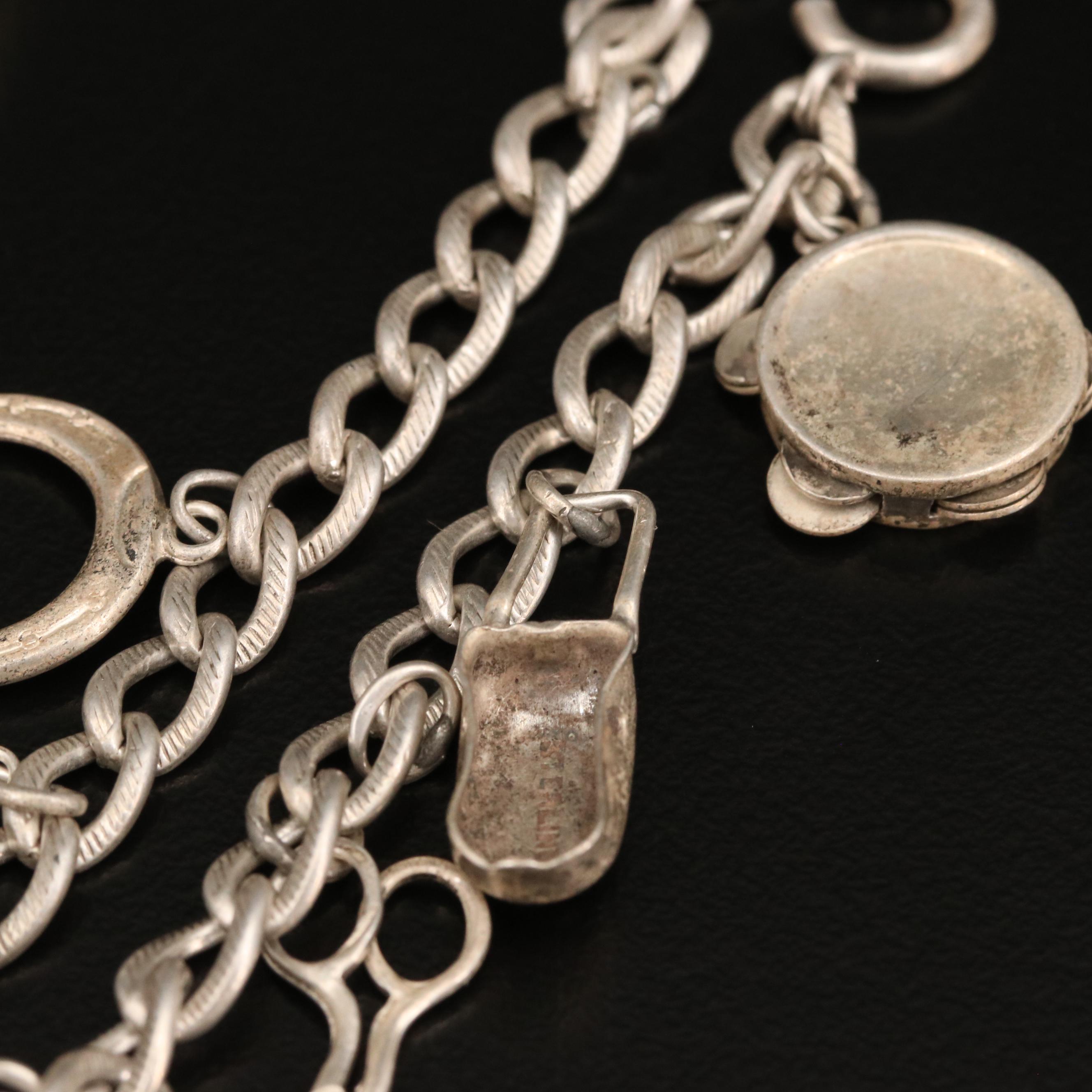 Vintage Sterling and 950 Silver Charm Bracelets with Drum and Tambourine Charms