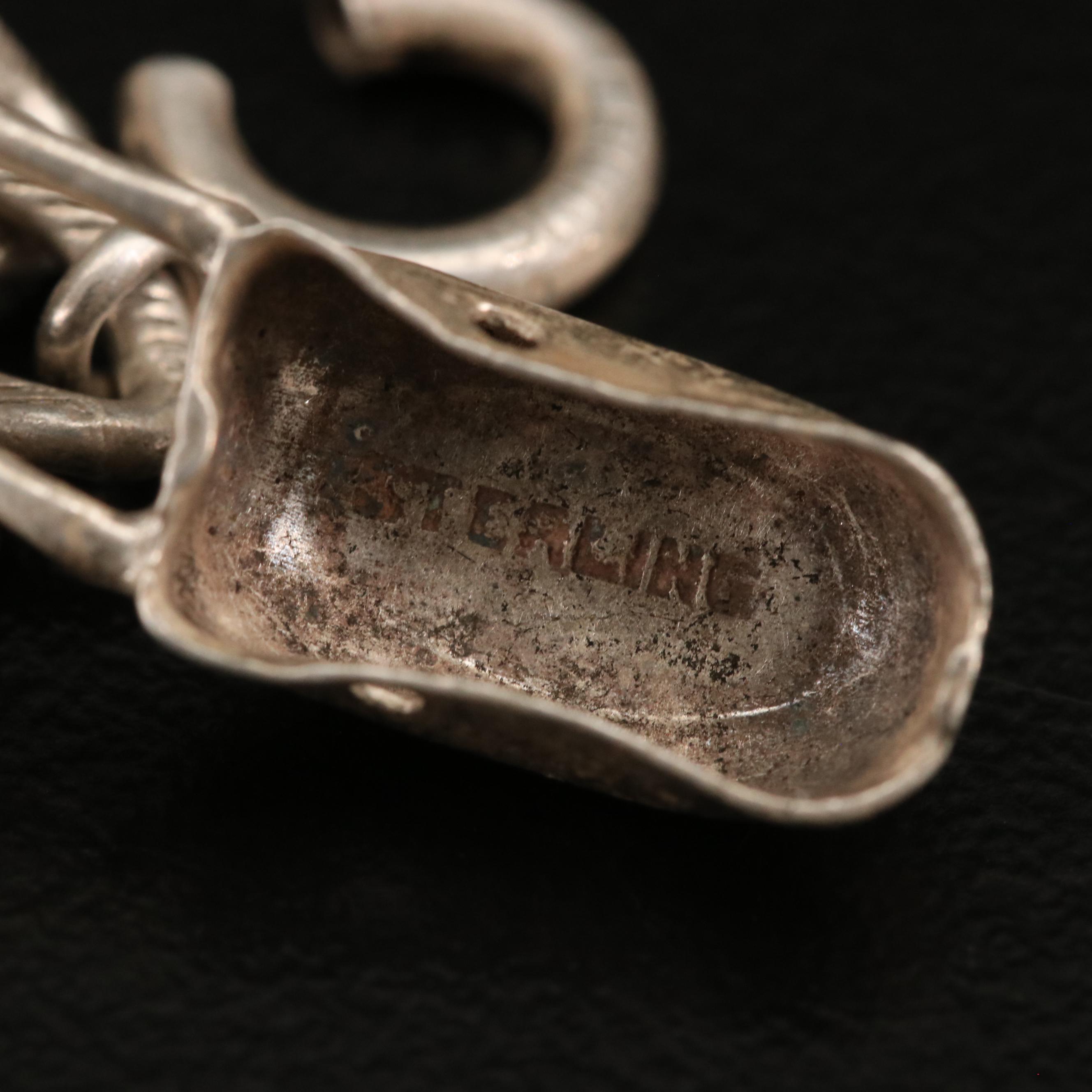 Vintage Sterling and 950 Silver Charm Bracelets with Drum and Tambourine Charms