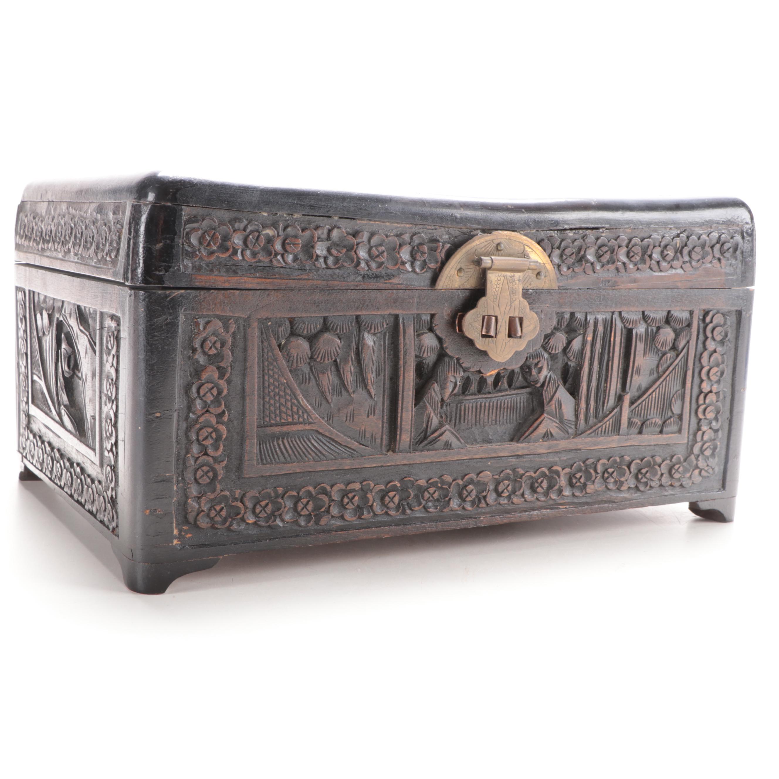 Chinese Carved Camphorwood Storage Box