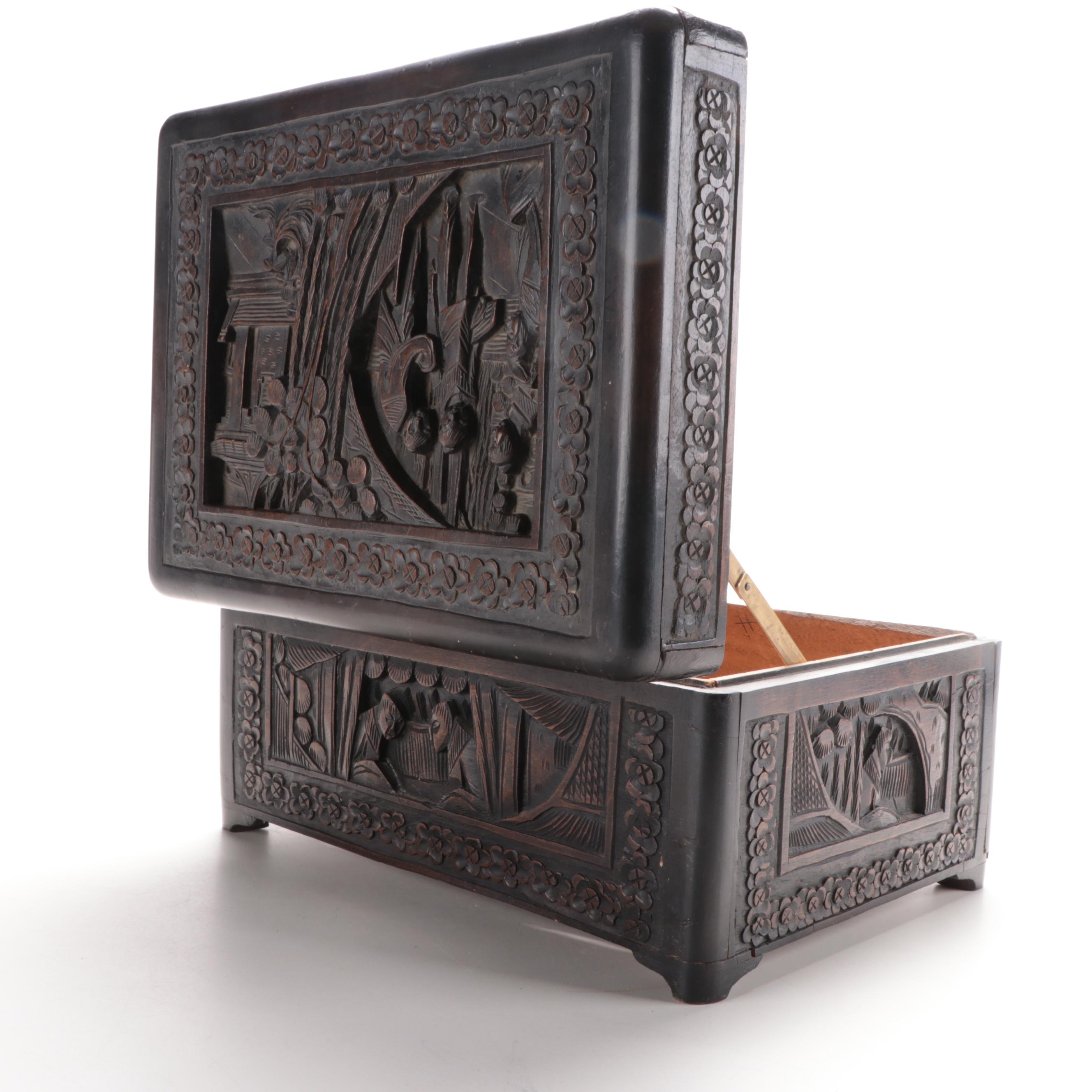 Chinese Carved Camphorwood Storage Box