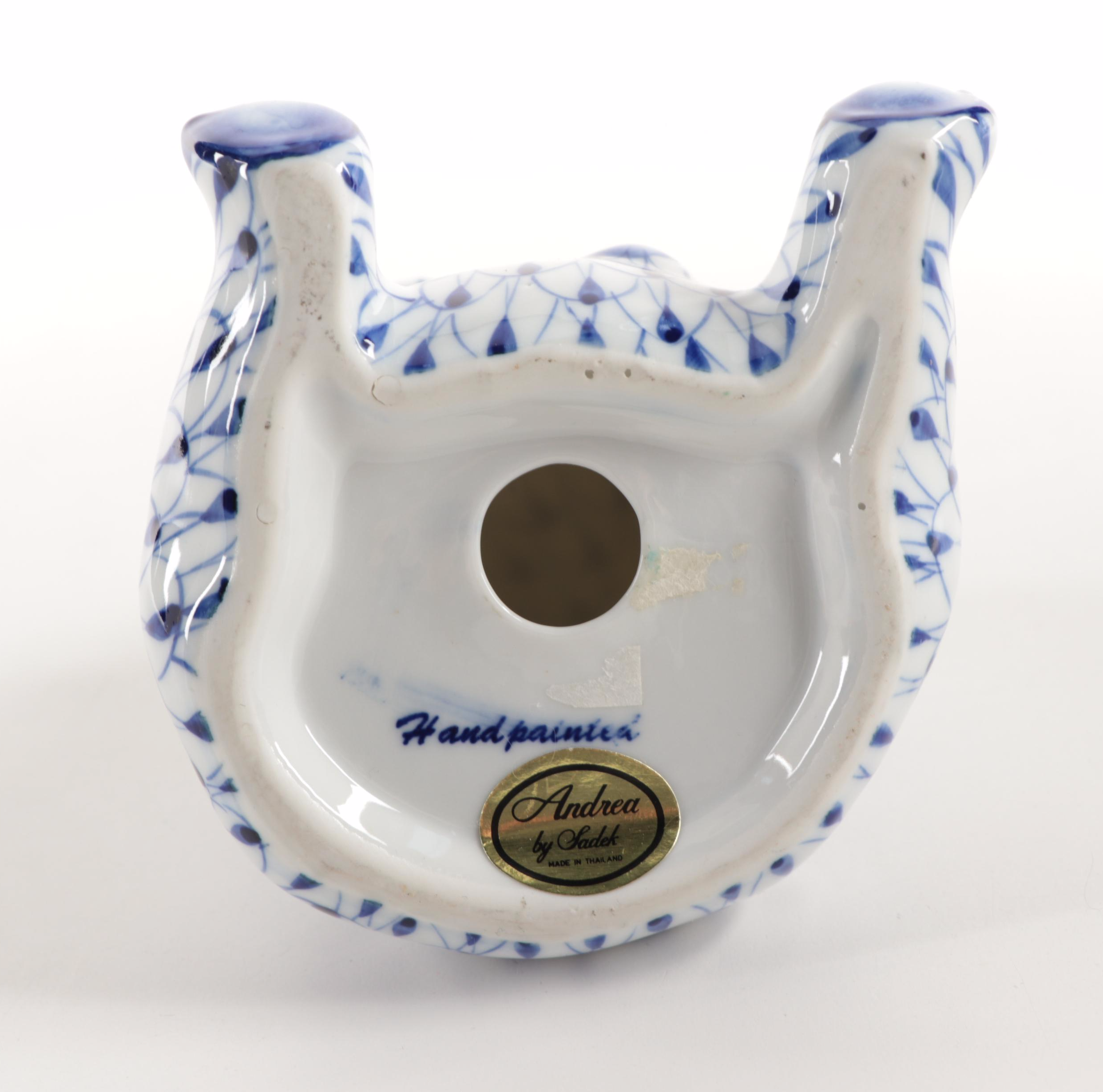 Andrea By Sadek Hand-Painted Porcelain Fishnet Bear Figurine