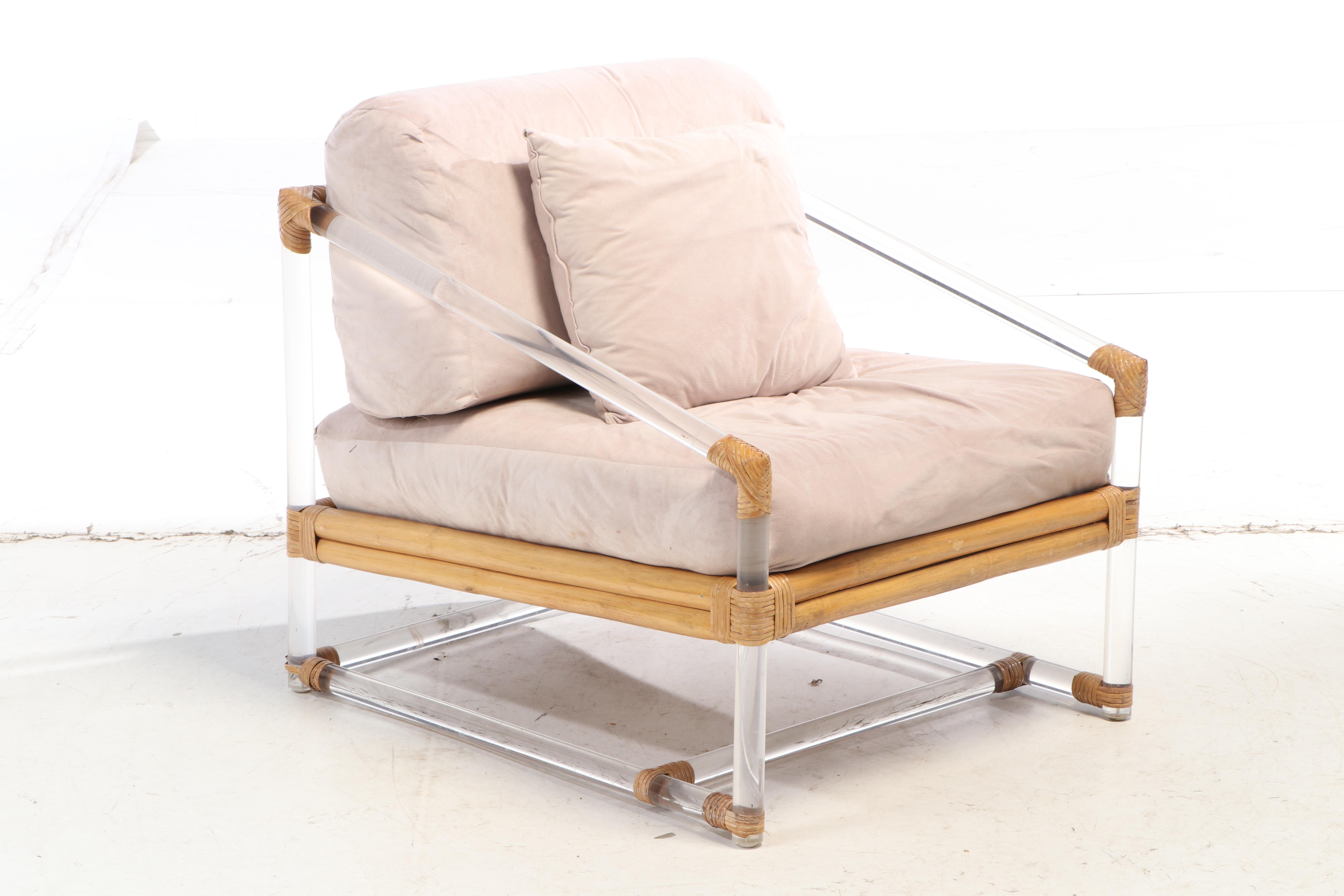 Four Seasons Mid Century Modern Lucite, Bamboo, & Rattan Club Chair, circa 1970