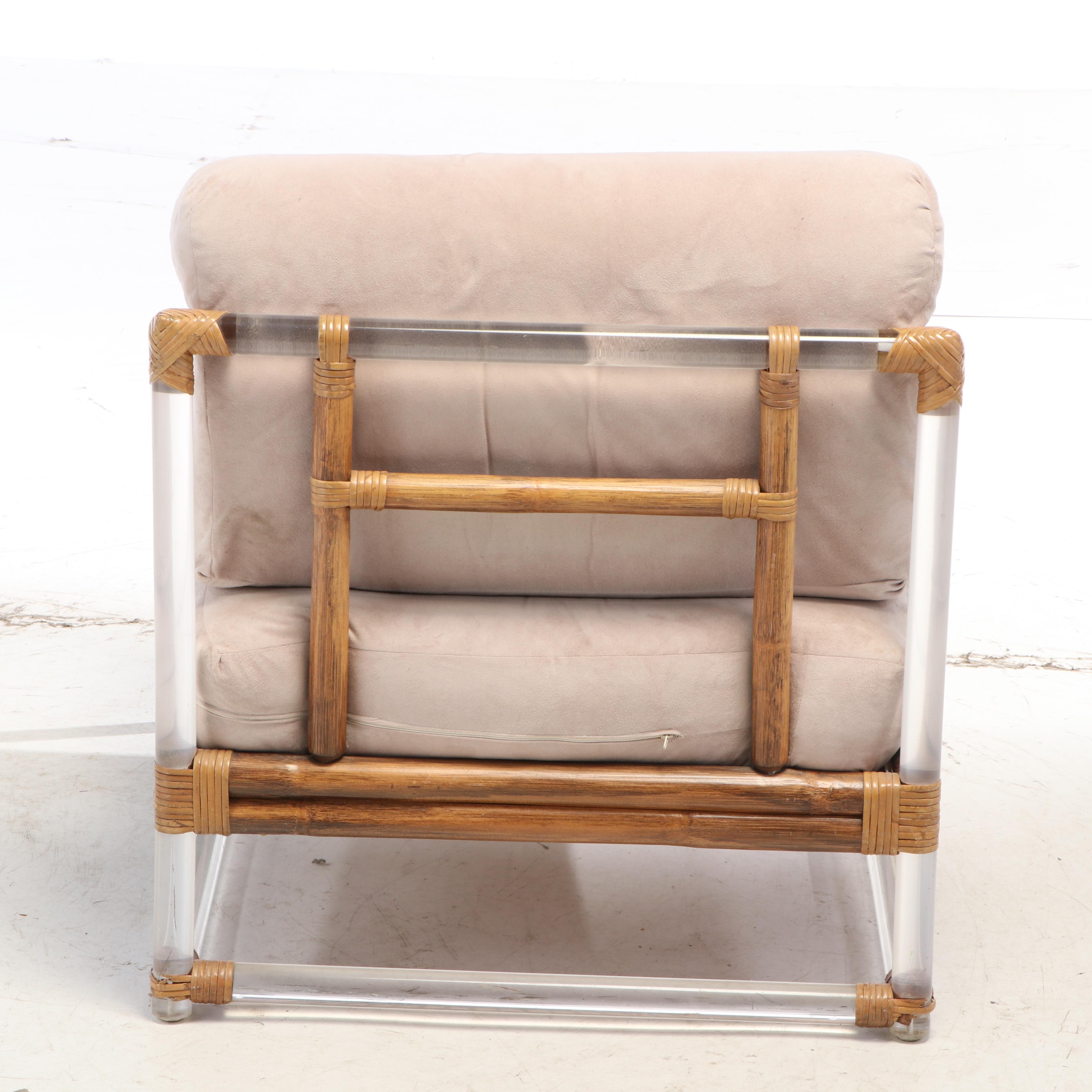 Four Seasons Mid Century Modern Lucite, Bamboo, & Rattan Club Chair, circa 1970