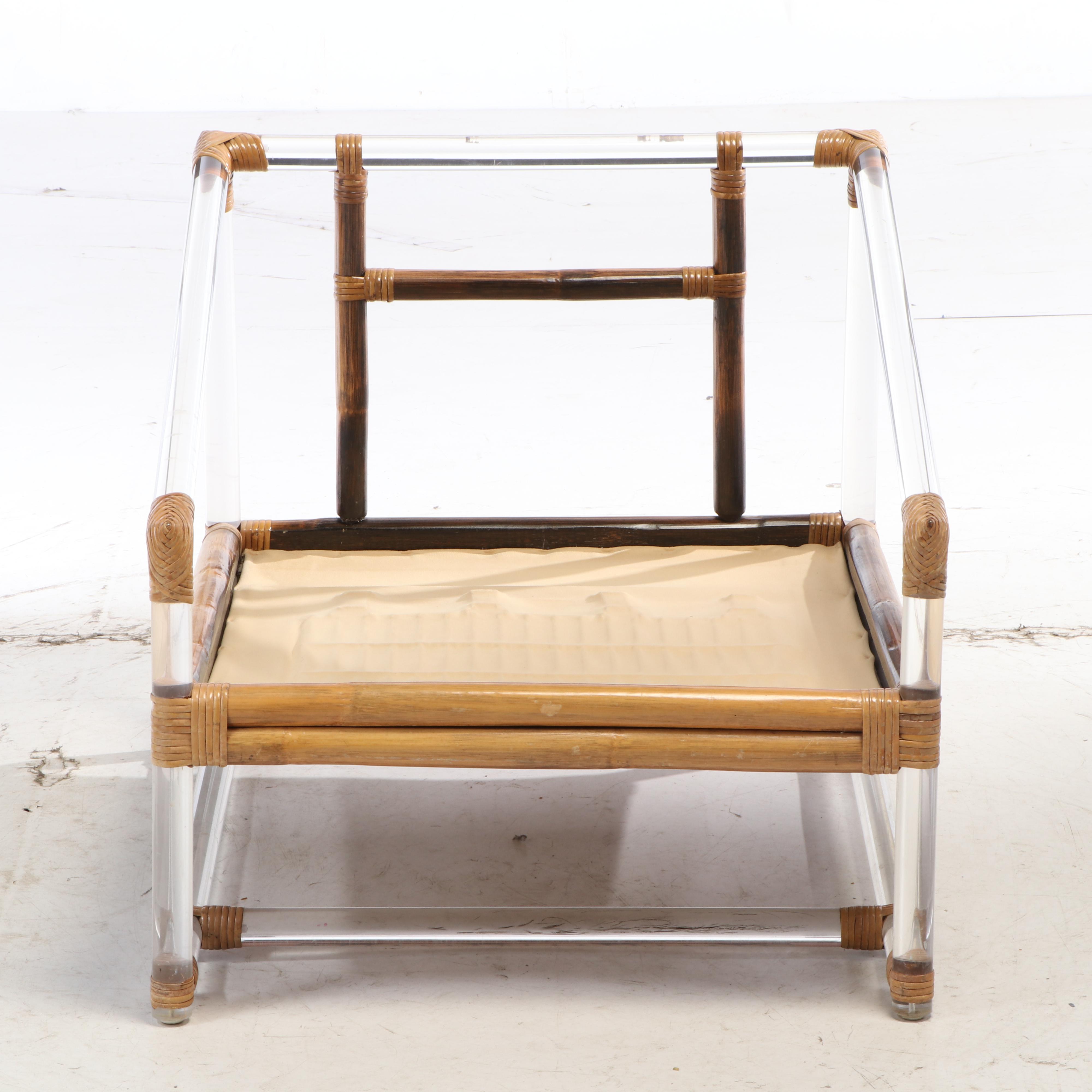 Four Seasons Mid Century Modern Lucite, Bamboo, & Rattan Club Chair, circa 1970