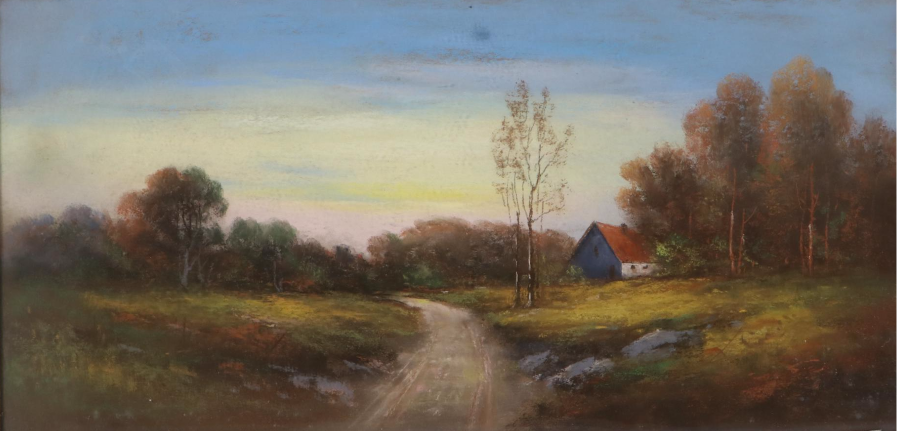 Country Road Pastel Drawing, Mid-Late 20th Century