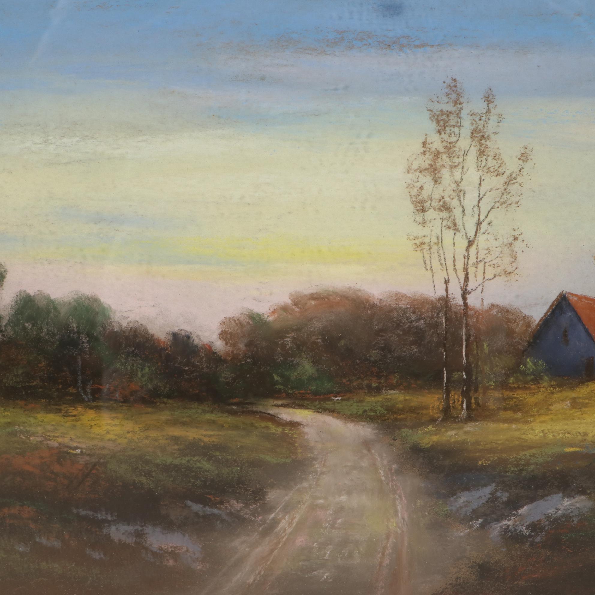 Country Road Pastel Drawing, Mid-Late 20th Century