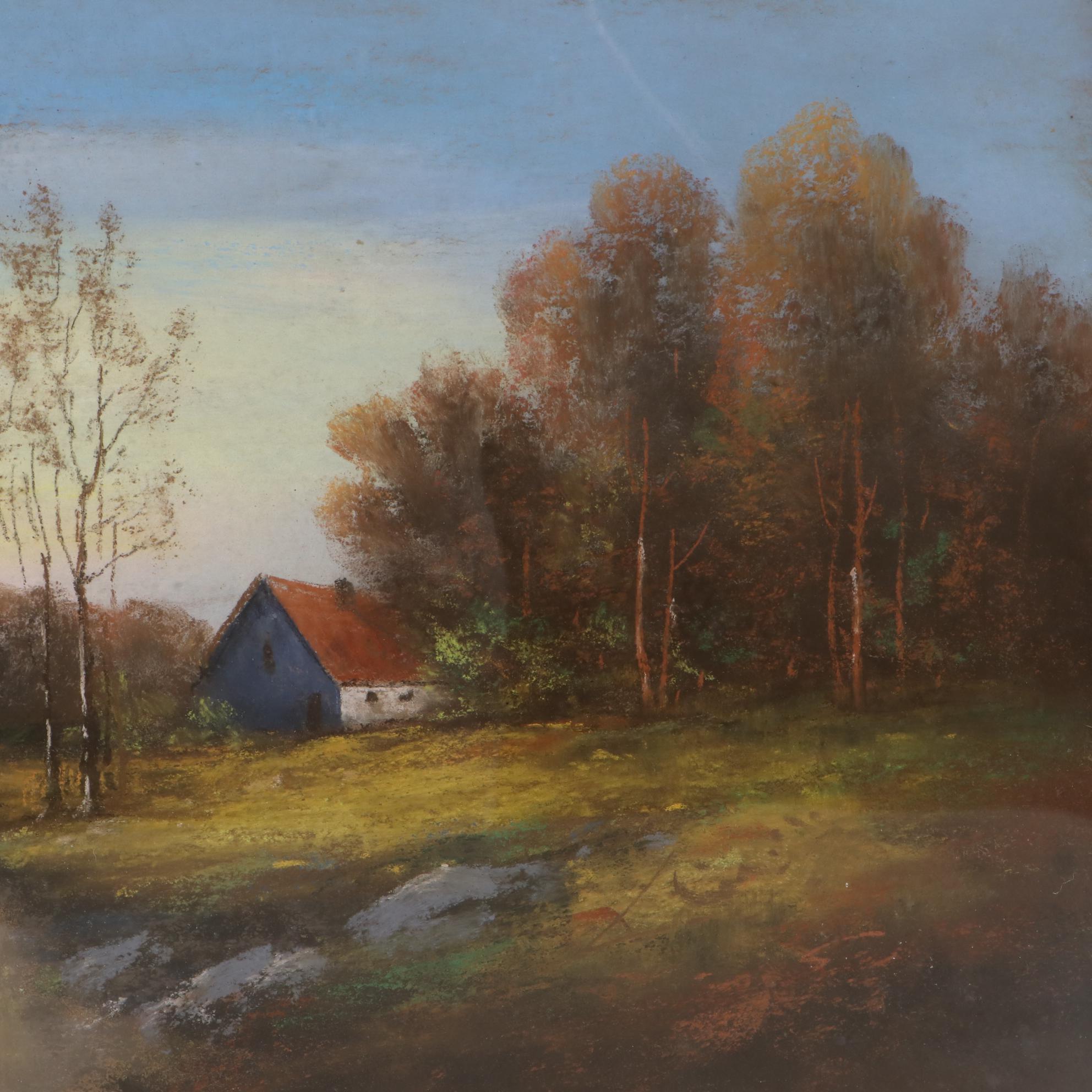 Country Road Pastel Drawing, Mid-Late 20th Century