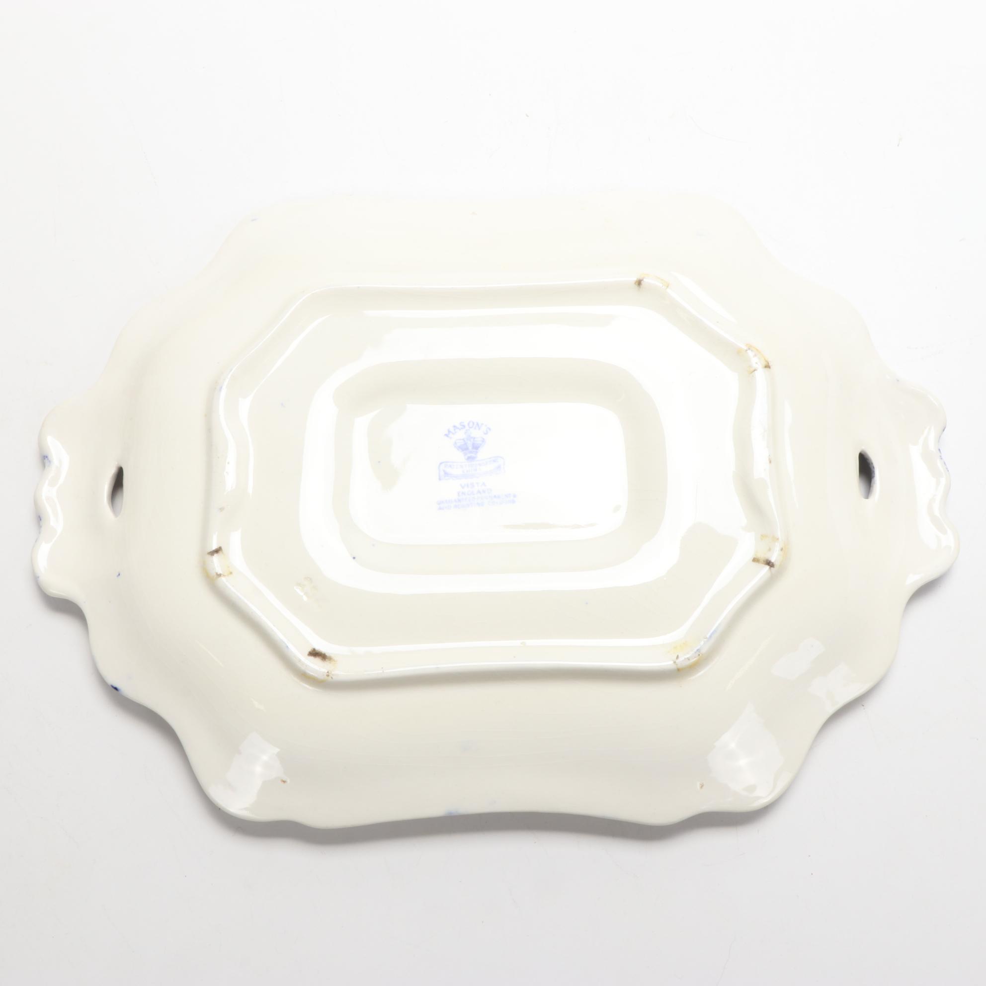 Mason's "Vista" Blue Transferware Ironstone Plate and Tureen with Underplate