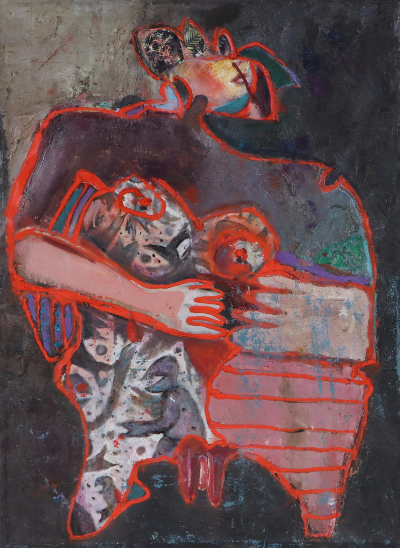 Janice Schuler Abstract Figure Mixed Media Painting, 2016