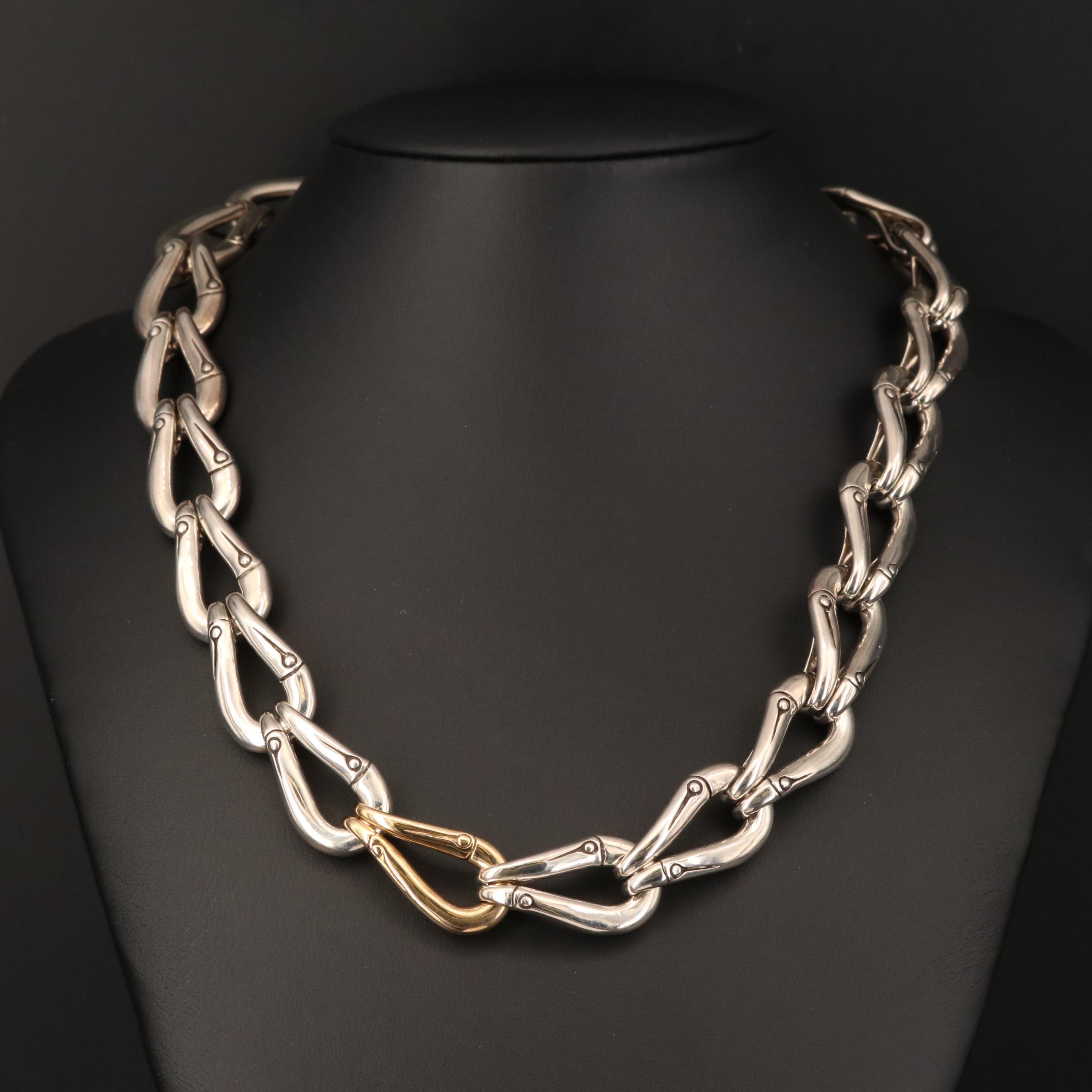 John Hardy "Bamboo" Sterling Necklace with 18K Accents Including Box