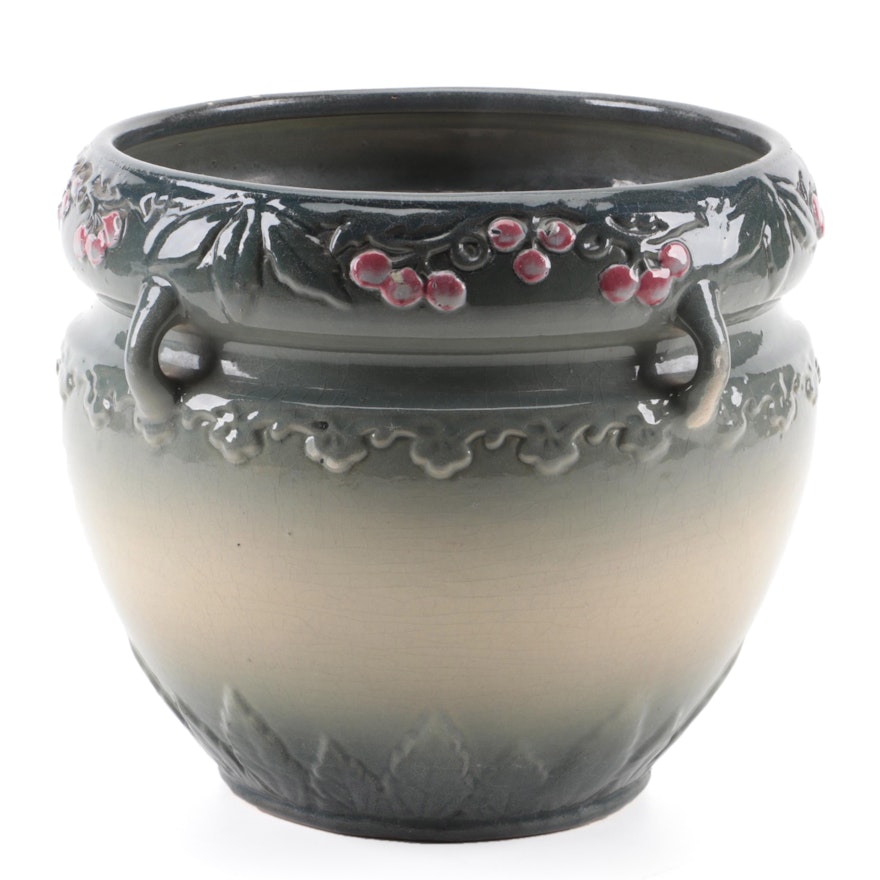 Floral Motif Glazed Ceramic Planter, Mid to Late 20th Century