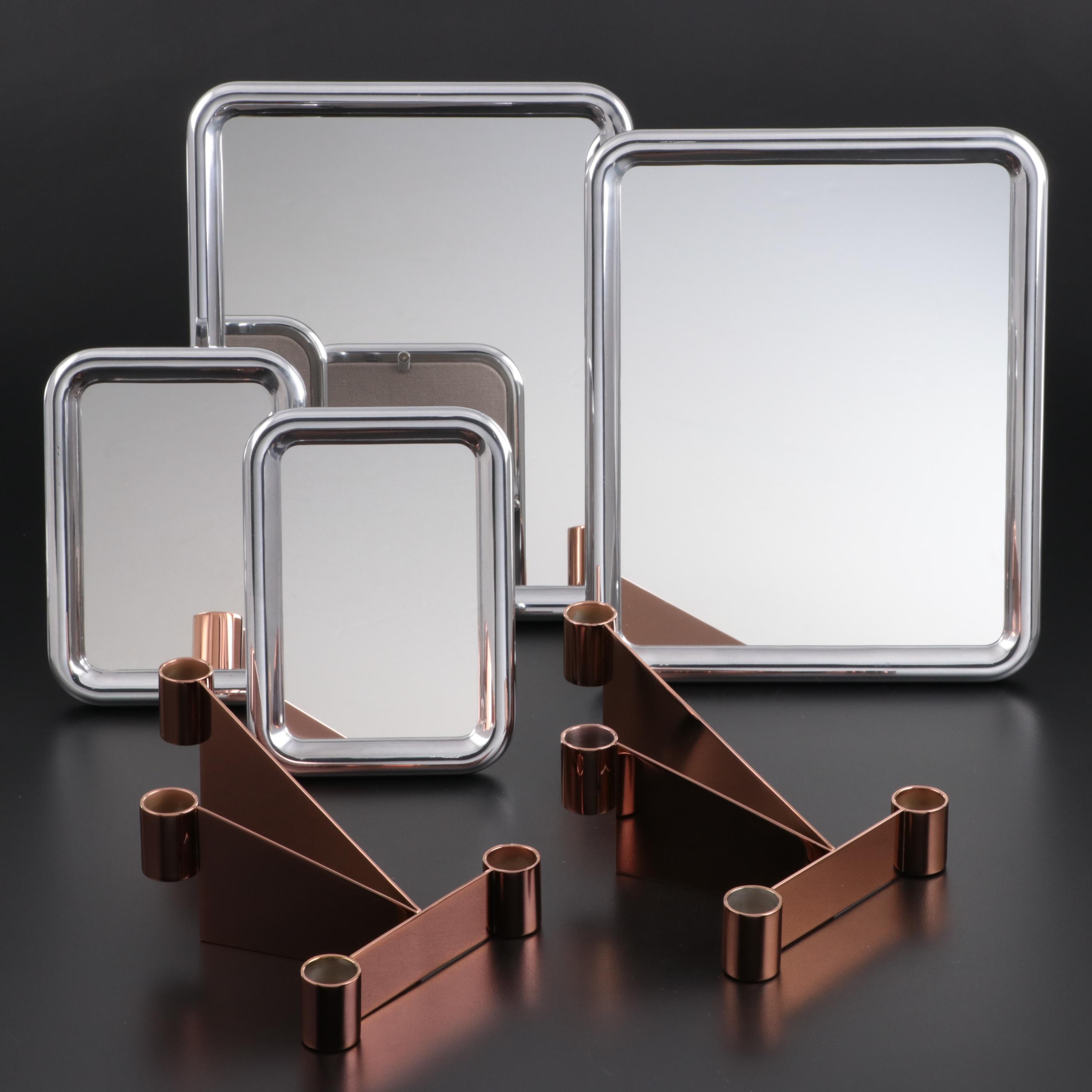 Georg Jensen "Tableau" Tabletop Mirrors with "Urkiola" Candlestick Holders