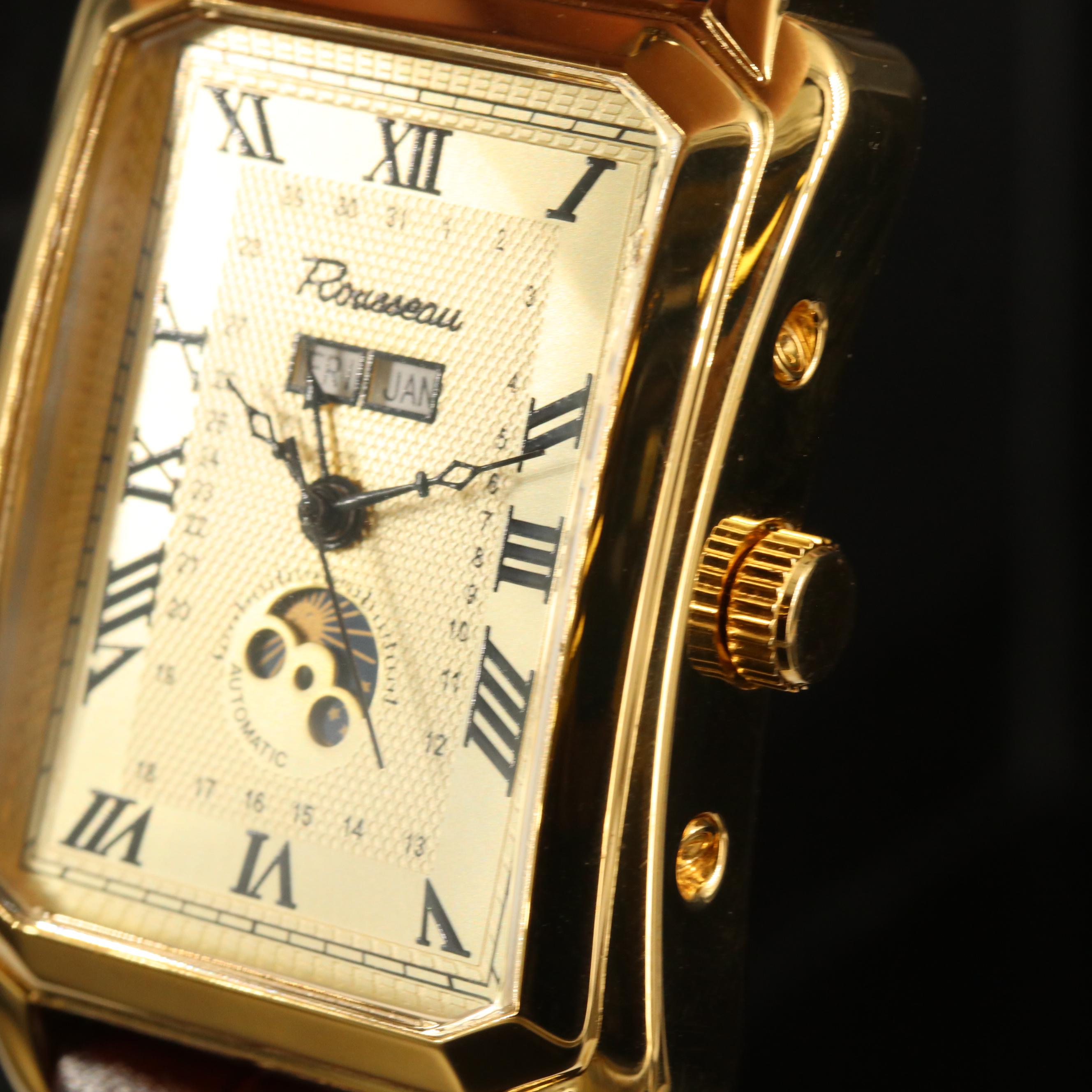 Rousseau Triple Calendar Gold Tone Automatic Watch