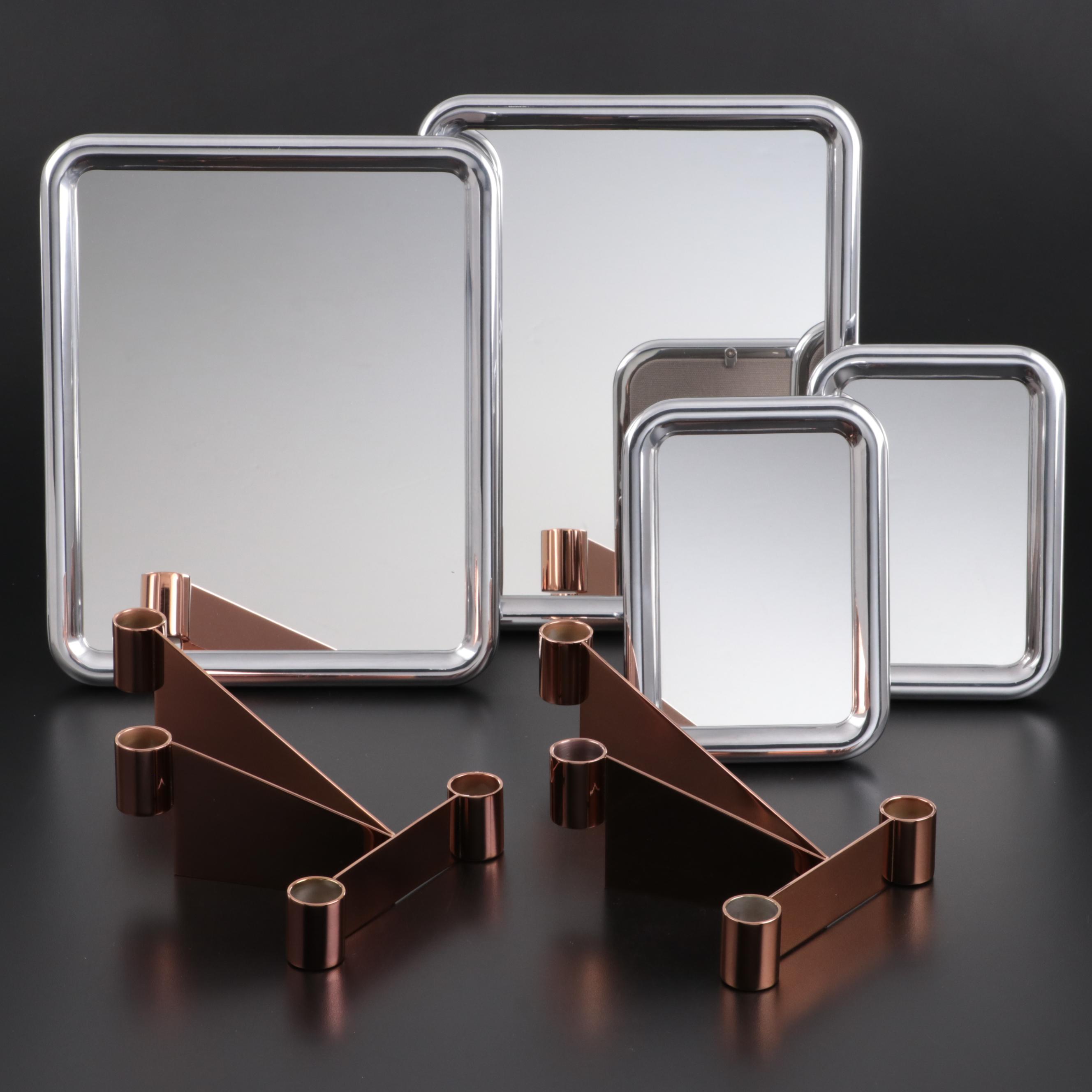 Georg Jensen "Tableau" Tabletop Mirrors with "Urkiola" Candlestick Holders