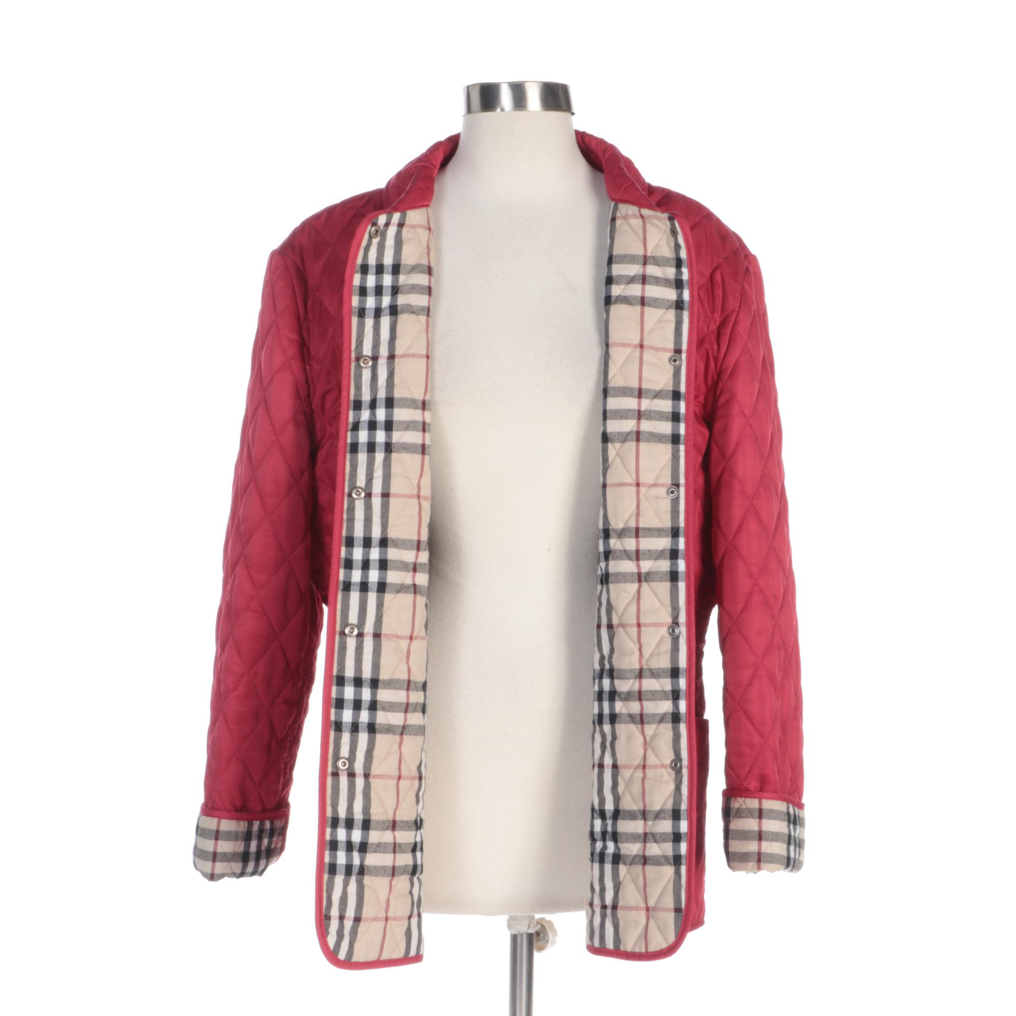 Burberry London Red Quilted Jacket with "Nova Check" Lining
