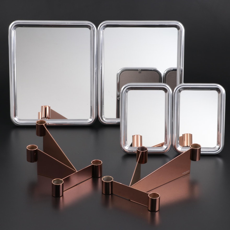 Georg Jensen "Tableau" Tabletop Mirrors with "Urkiola" Candlestick Holders