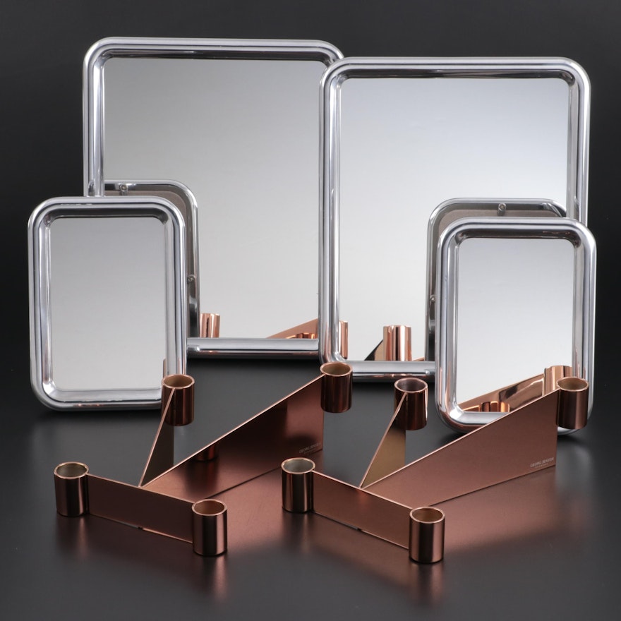 Georg Jensen "Tableau" Tabletop Mirrors with "Urkiola" Candlestick Holders