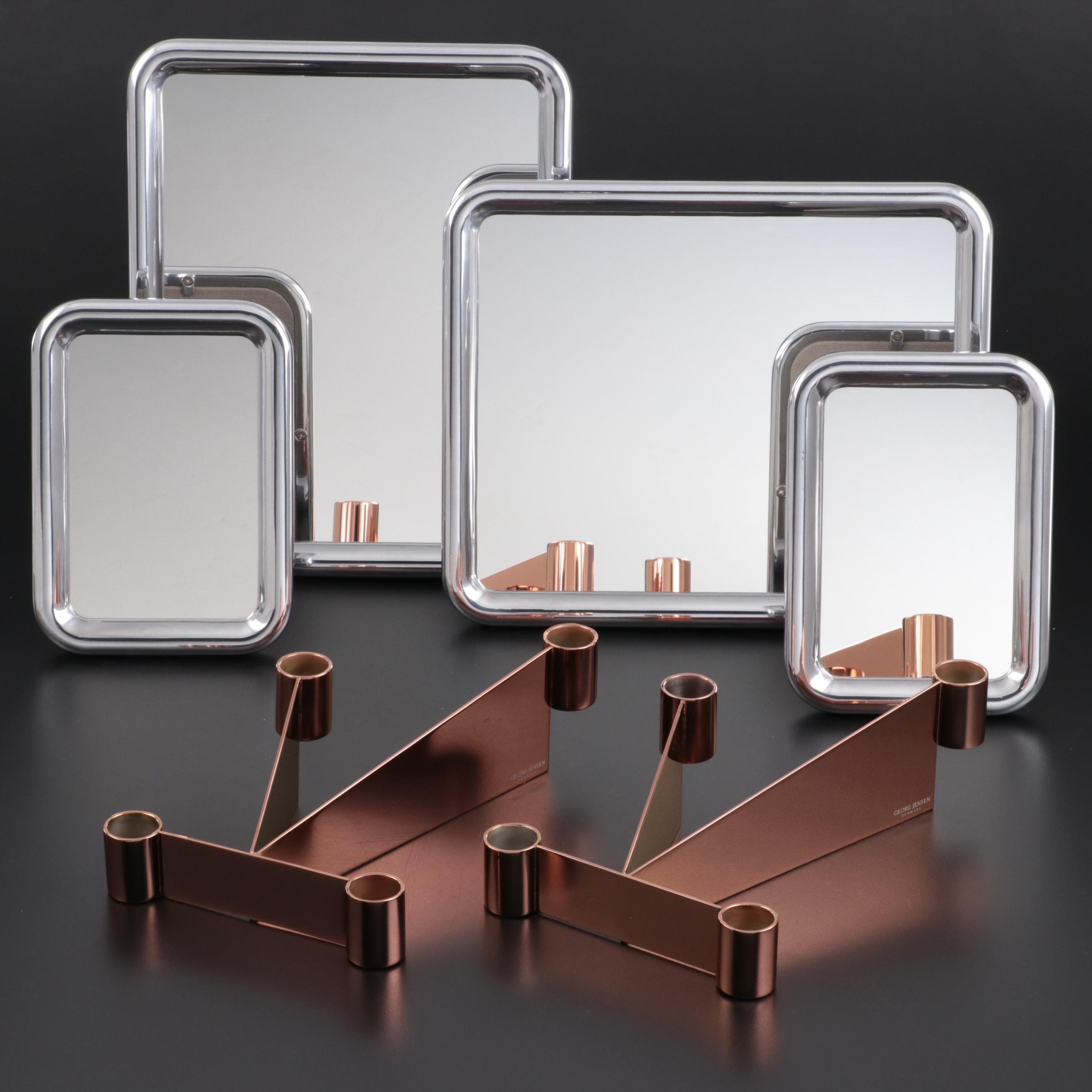 Georg Jensen "Tableau" Tabletop Mirrors with "Urkiola" Candlestick Holders