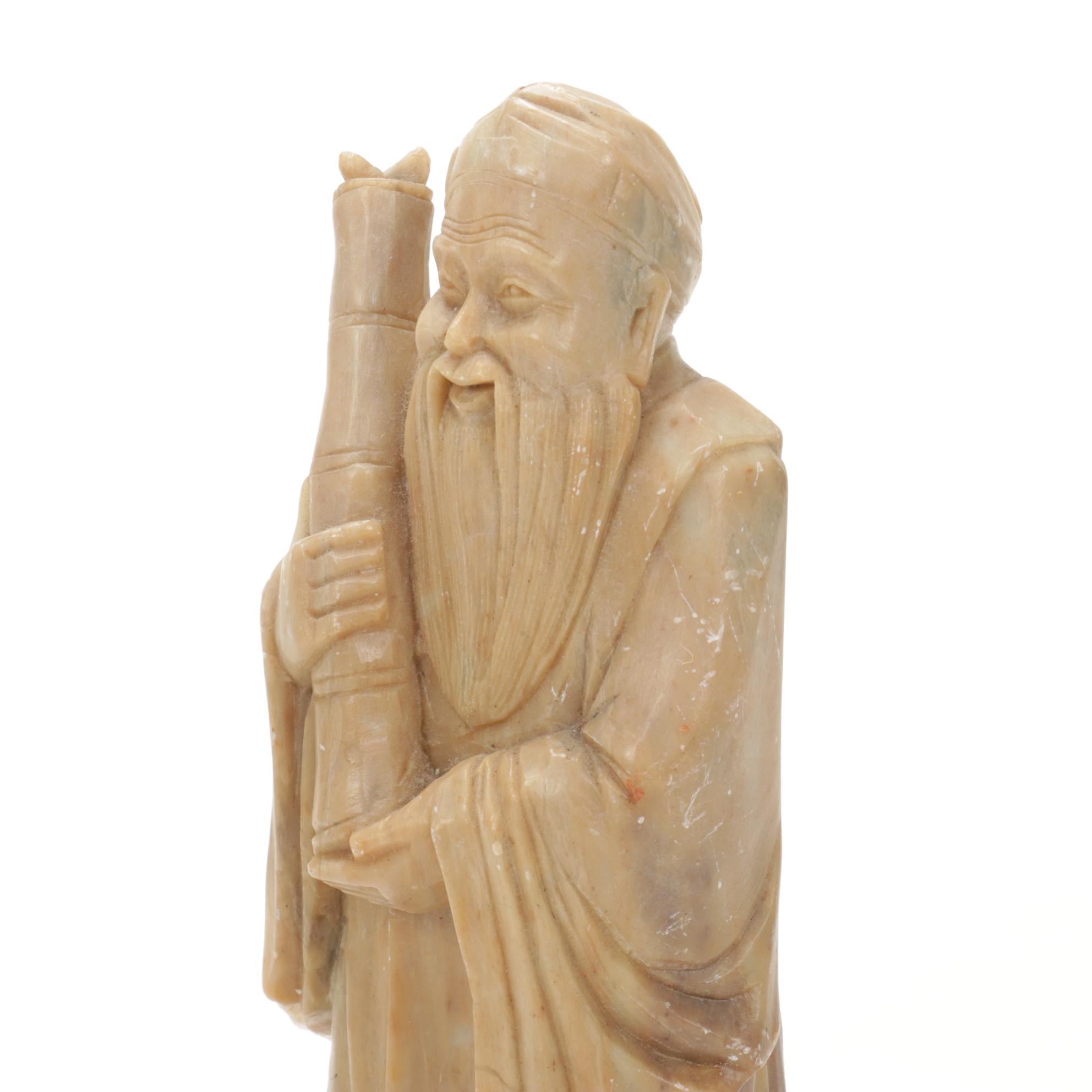 Chinese Carved Soapstone Figurine of Immortal Shou Hsing