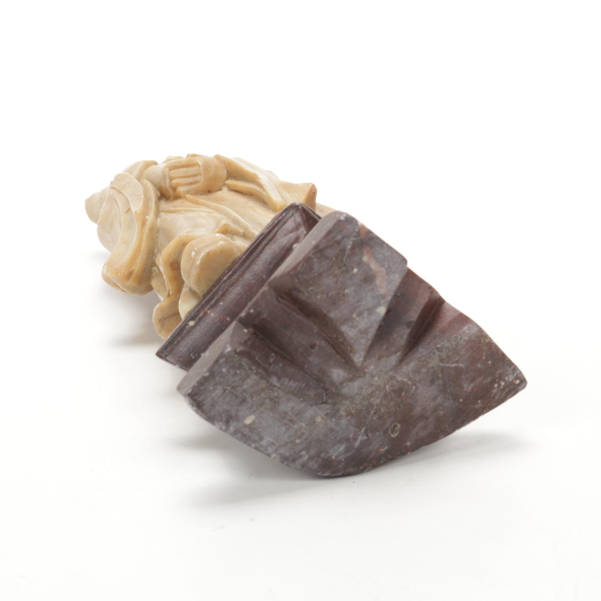 Chinese Carved Soapstone Figurine of Immortal Shou Hsing