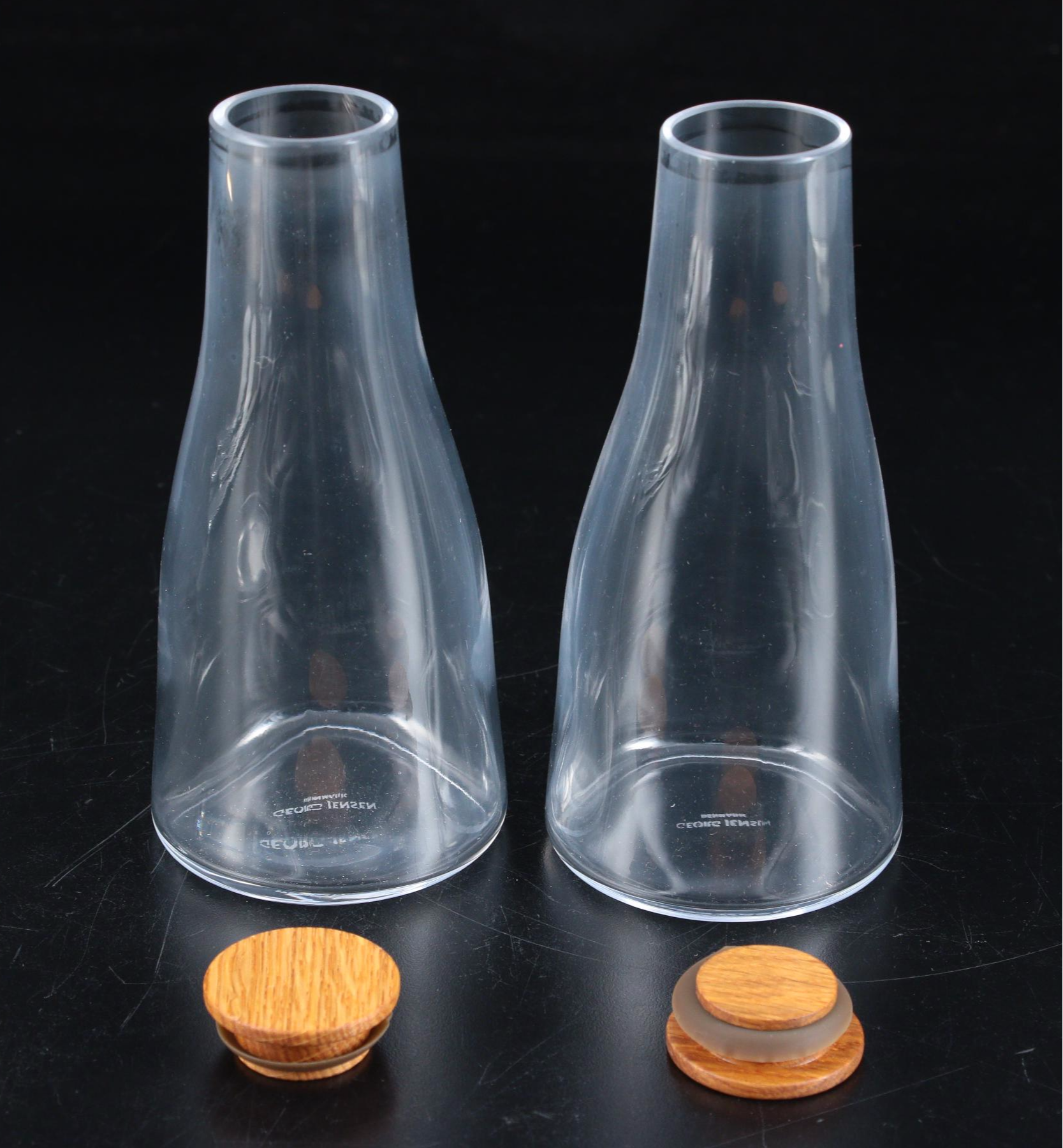 Georg Jensen "Barbry" Glass Carafes, Wood Pepper Grinder and Cheese Knives