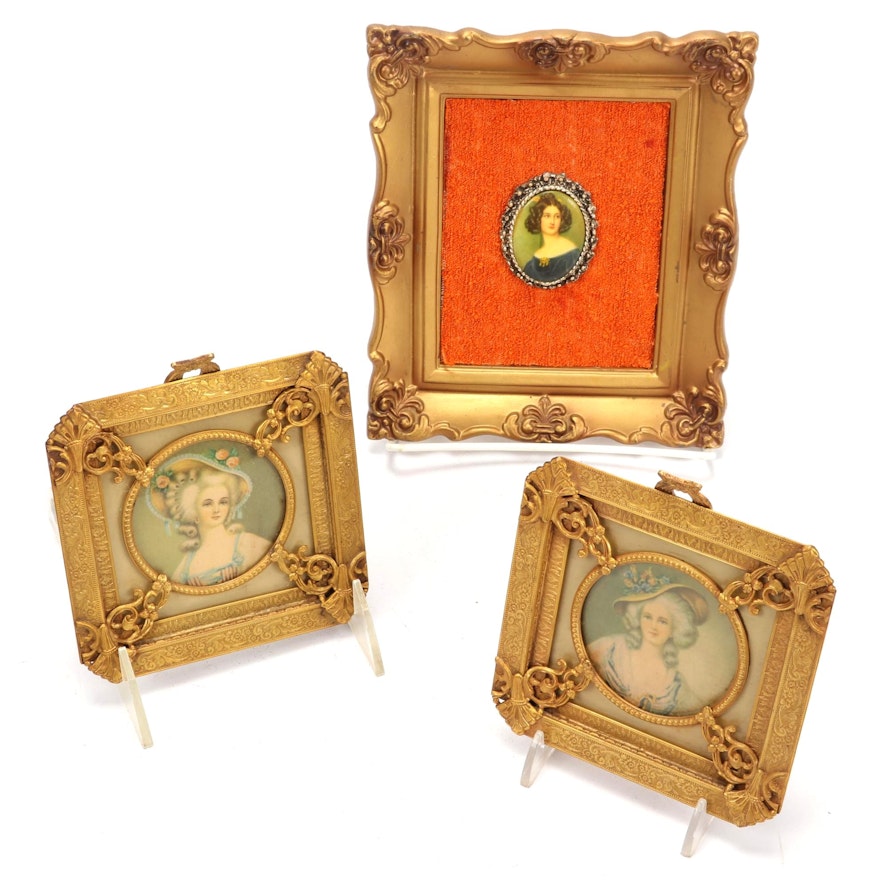 Victorian Revival Framed Miniature Offset Lithograph Portraits