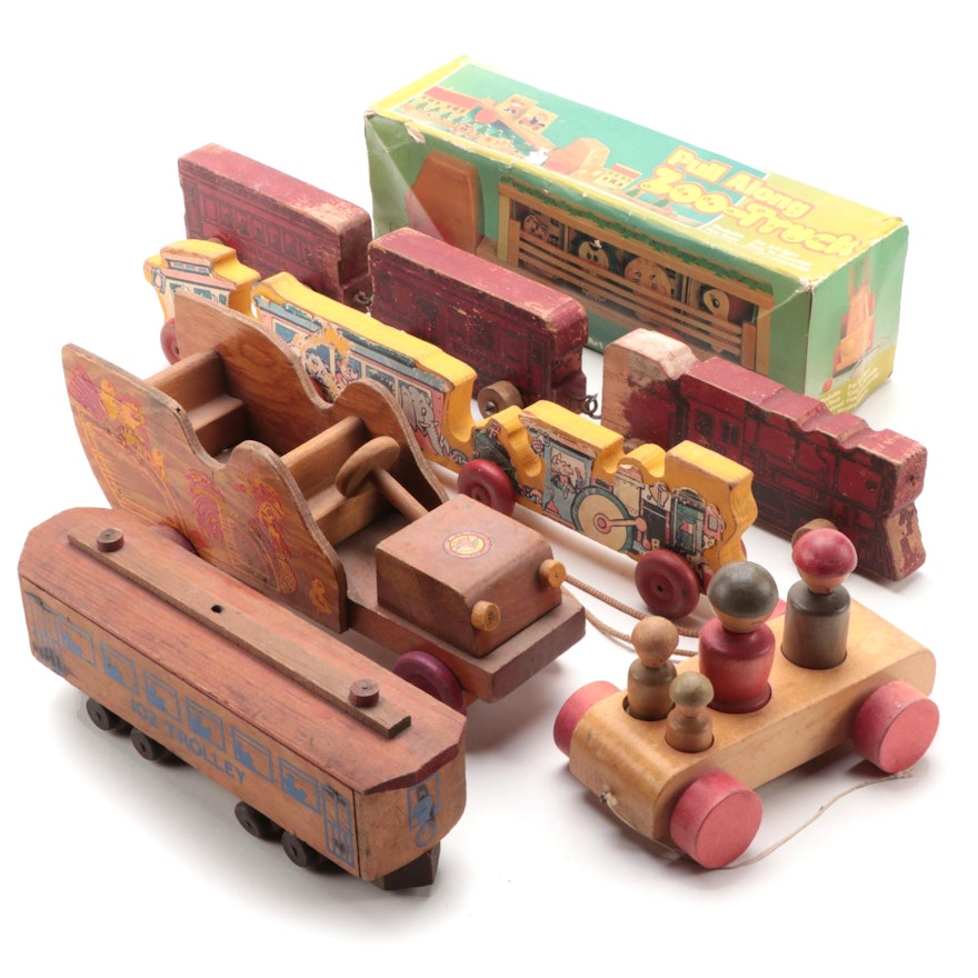 Wooden Train Toys Including Horse Shoe Toys Train, Vintage and Antique