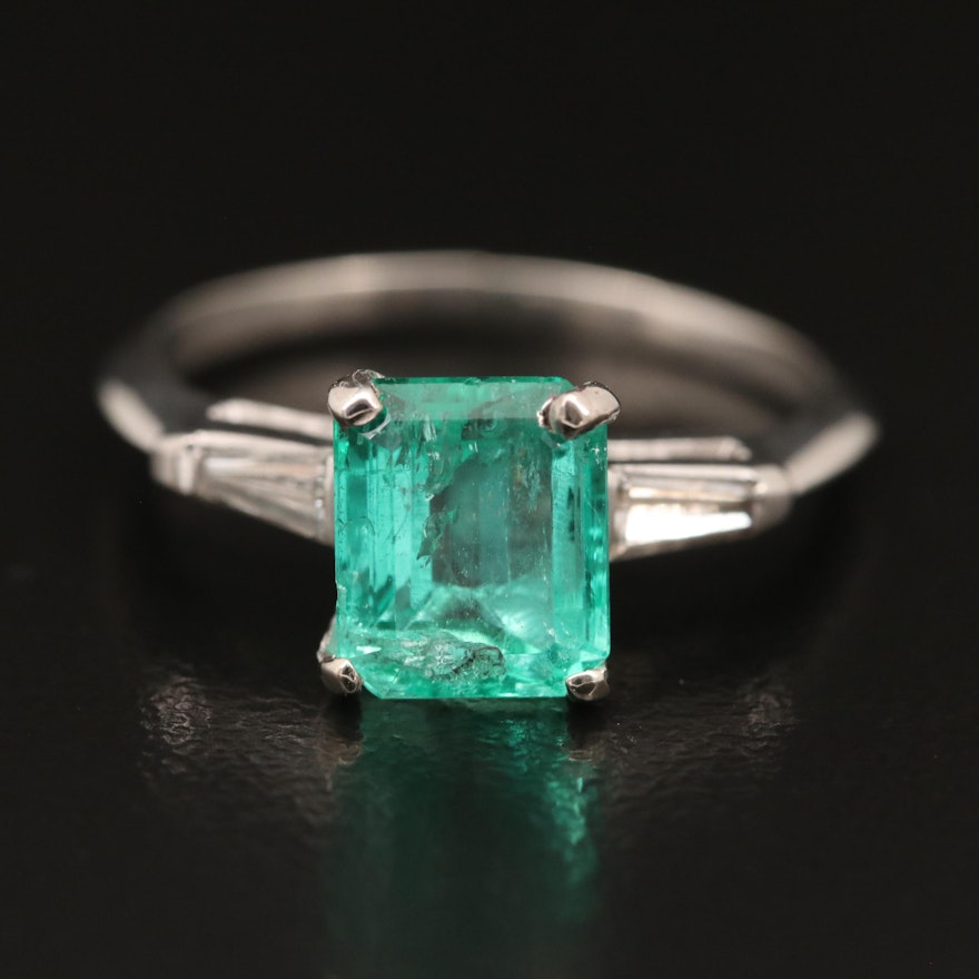 Platinum 1.90 CT Emerald and Diamond Ring