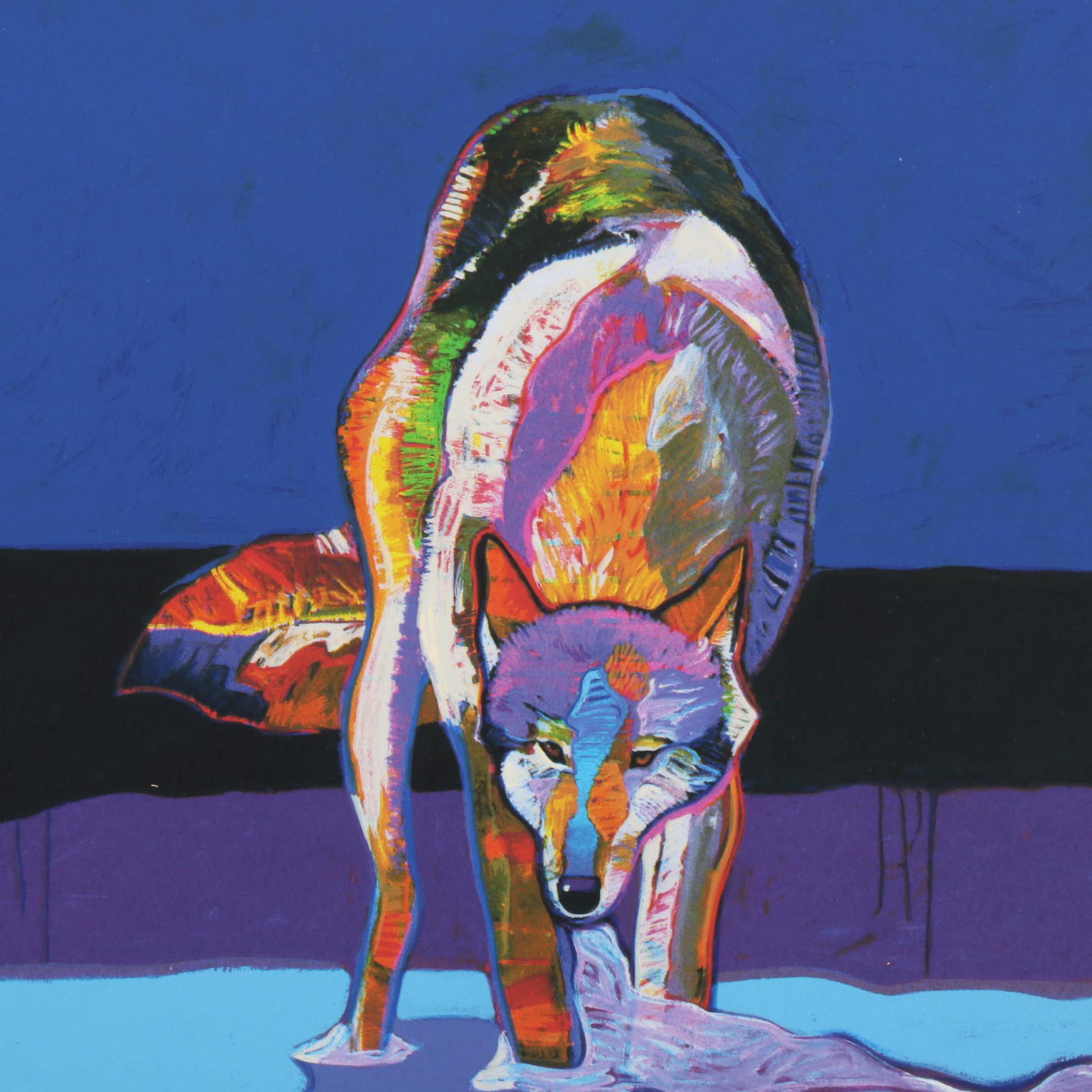 John Nieto Serigraph "Wolf Drinking Water by Moonlight"