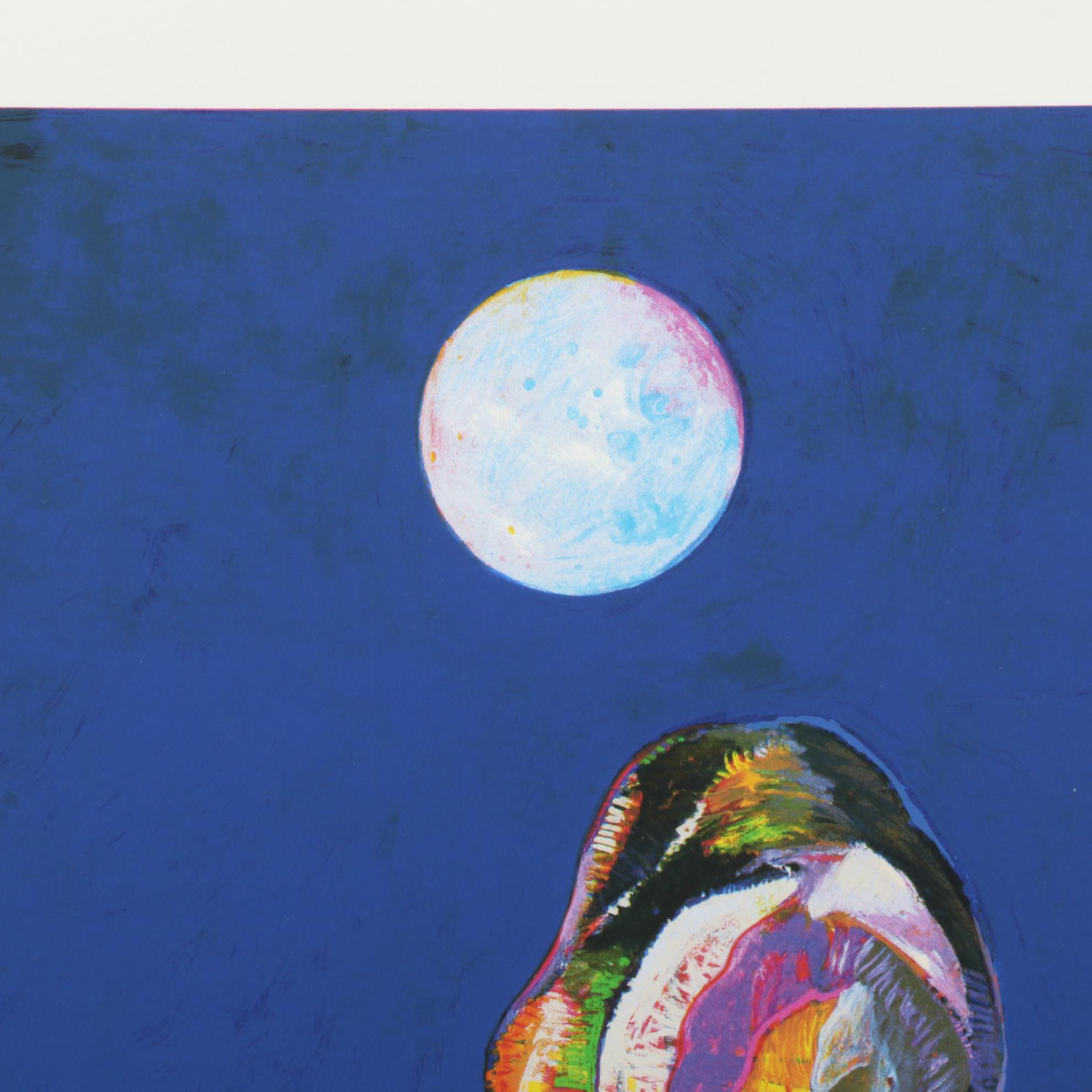 John Nieto Serigraph "Wolf Drinking Water by Moonlight"