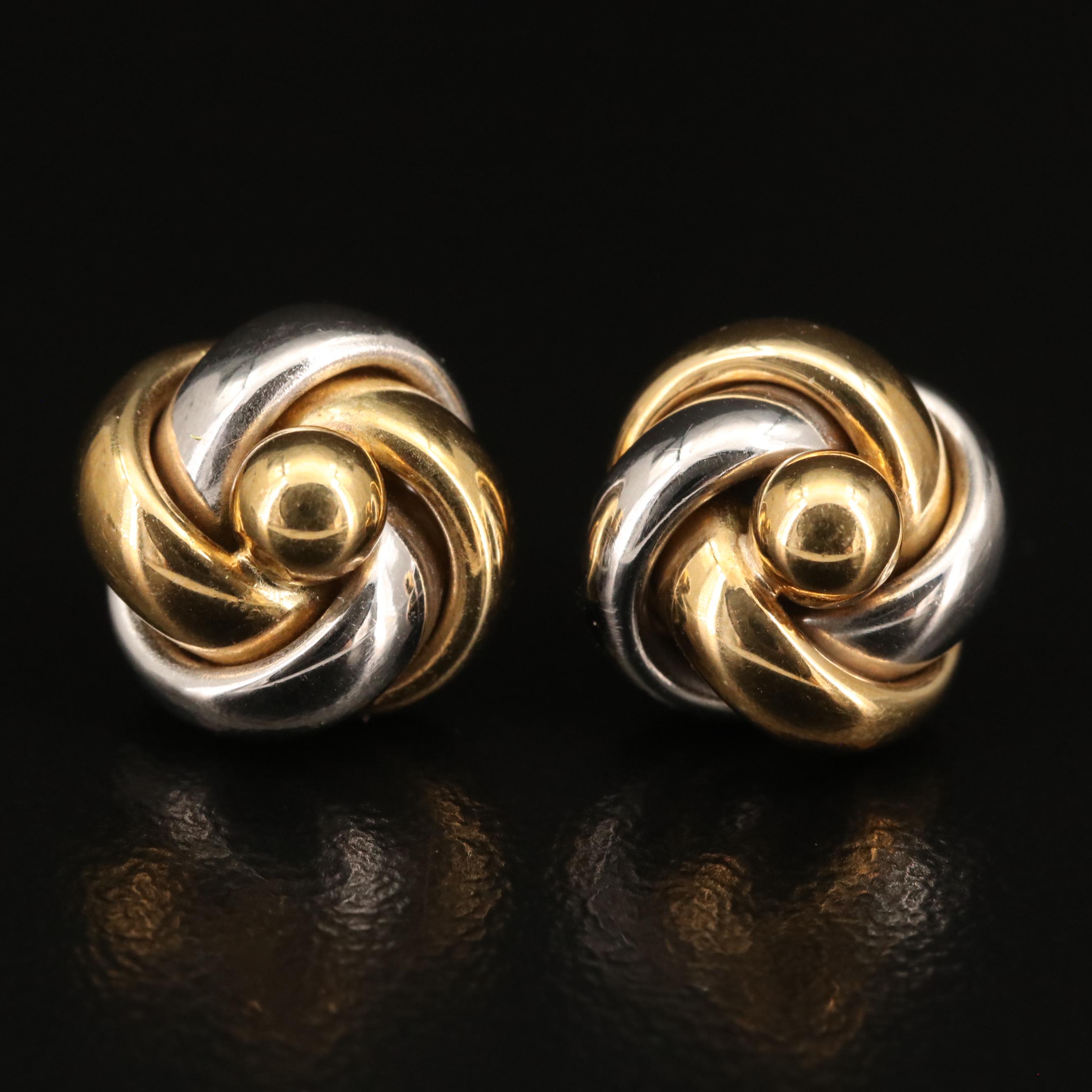 Platinum and 18K Knot Stud Earrings