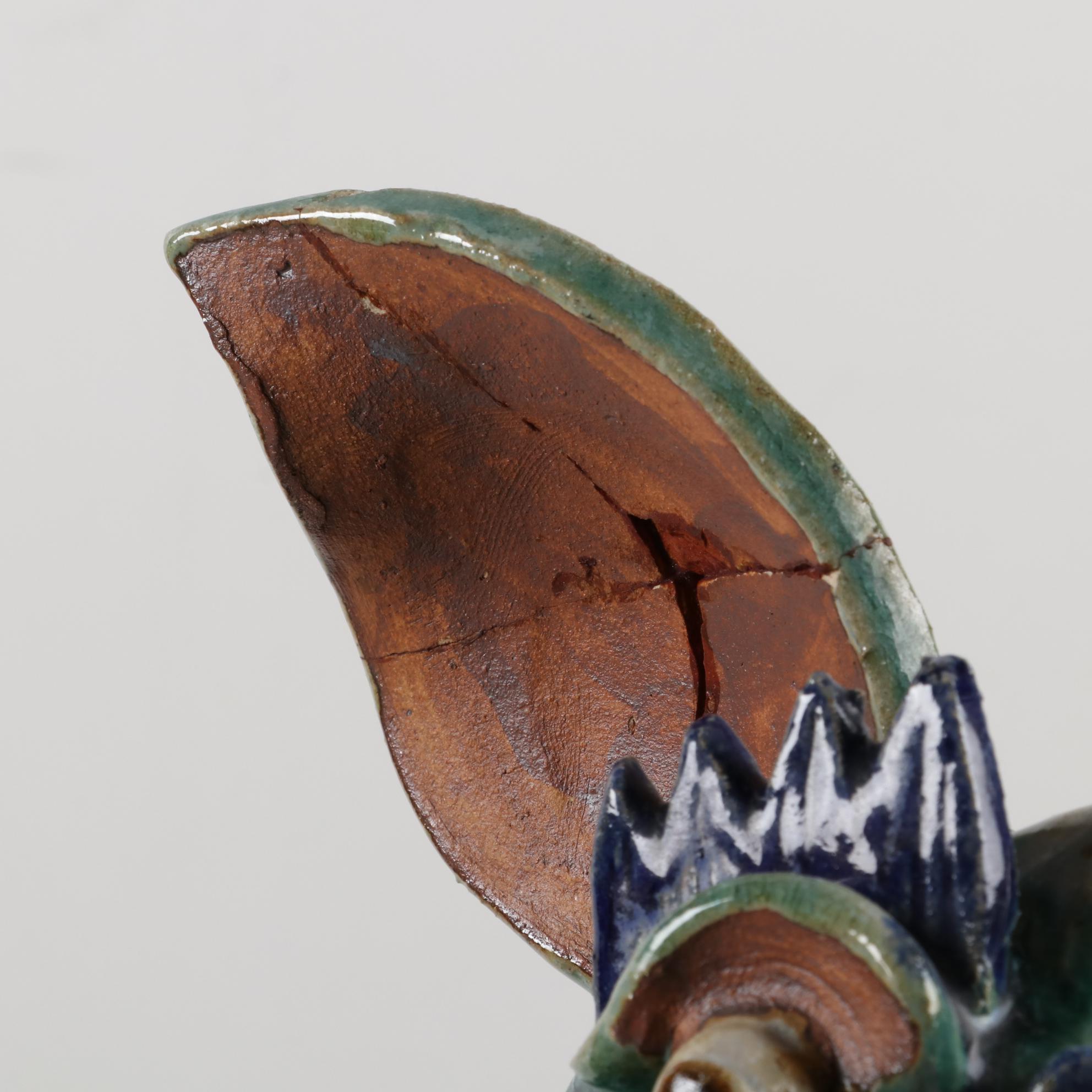 Chinese Sancai Glazed Pottery Guardian Lion Roof Tile