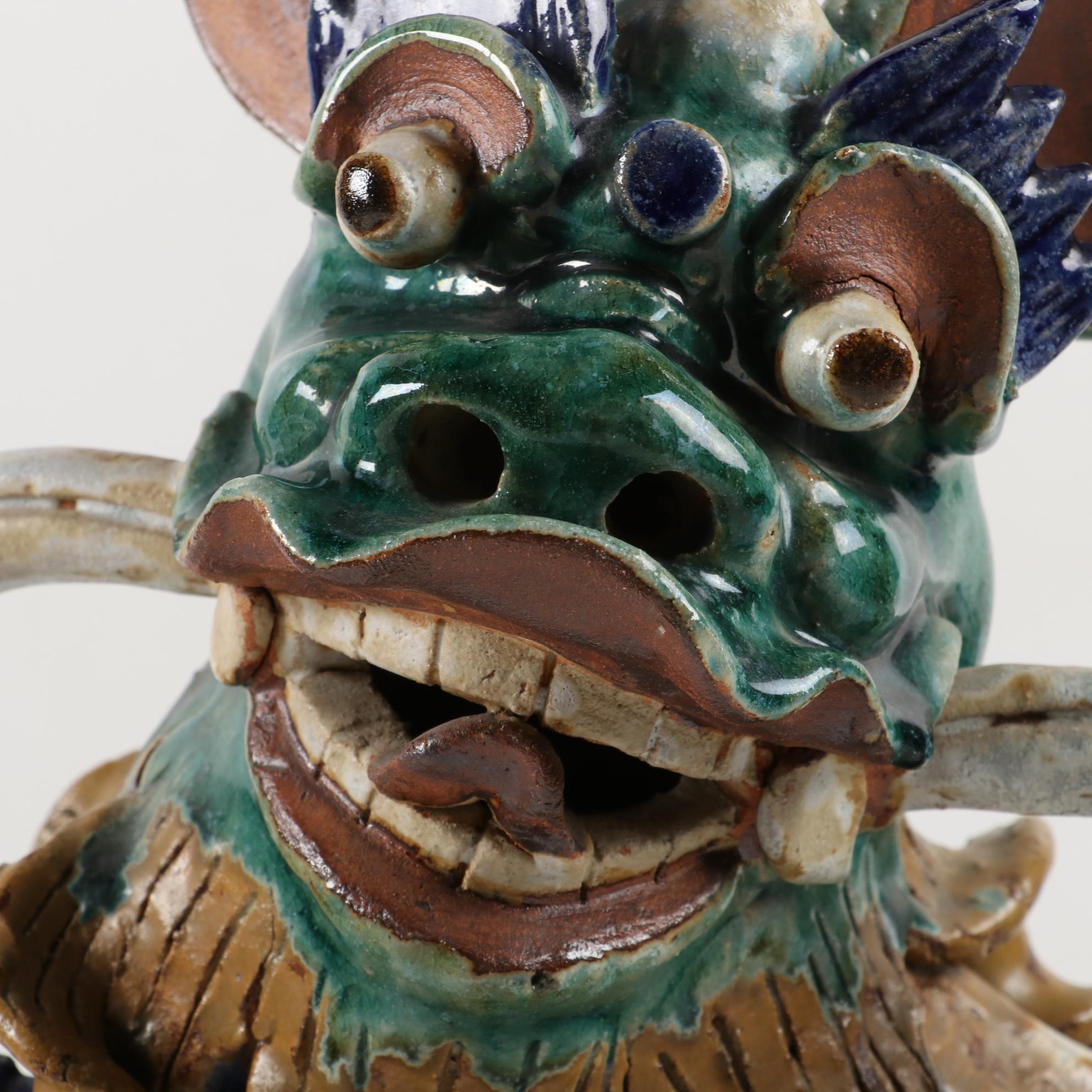 Chinese Sancai Glazed Pottery Guardian Lion Roof Tile