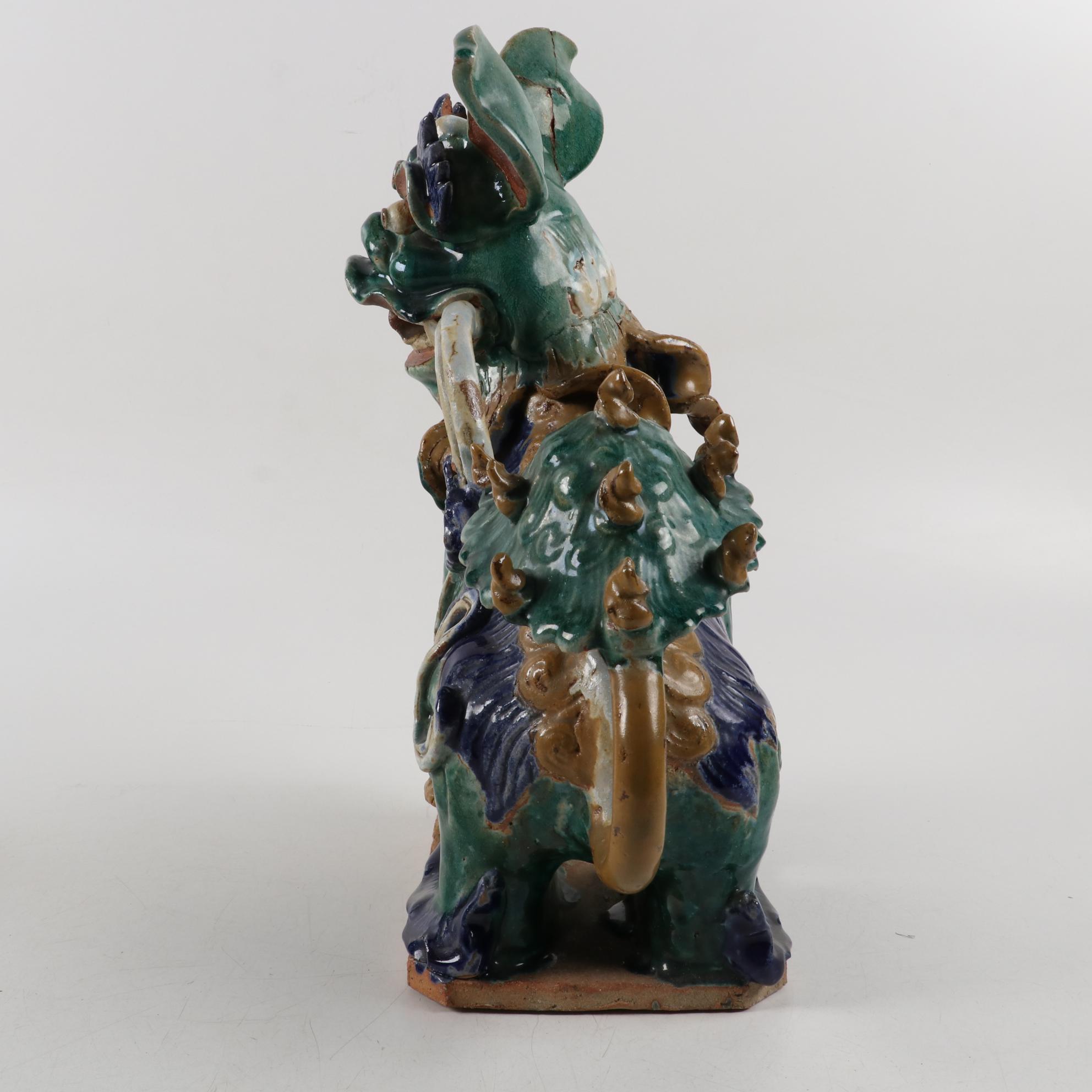 Chinese Sancai Glazed Pottery Guardian Lion Roof Tile