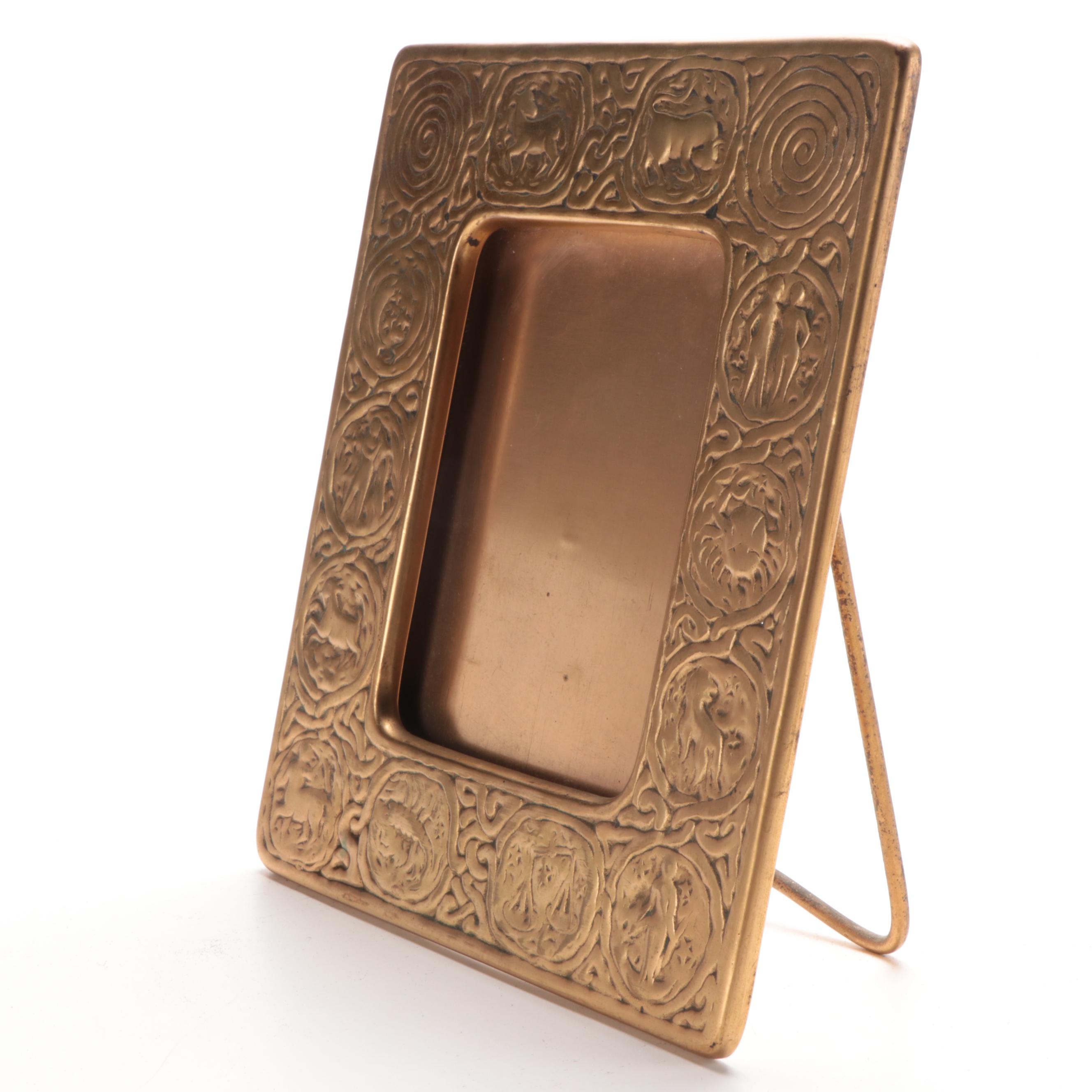Tiffany Studios Bronze Zodiac Frame and Desk Thermometer