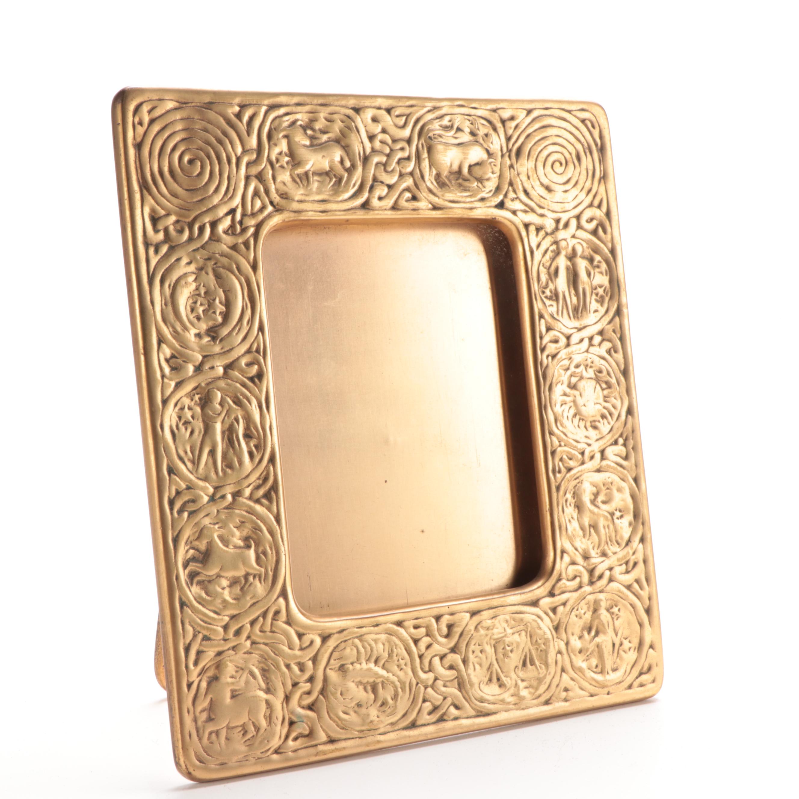 Tiffany Studios Bronze Zodiac Frame and Desk Thermometer