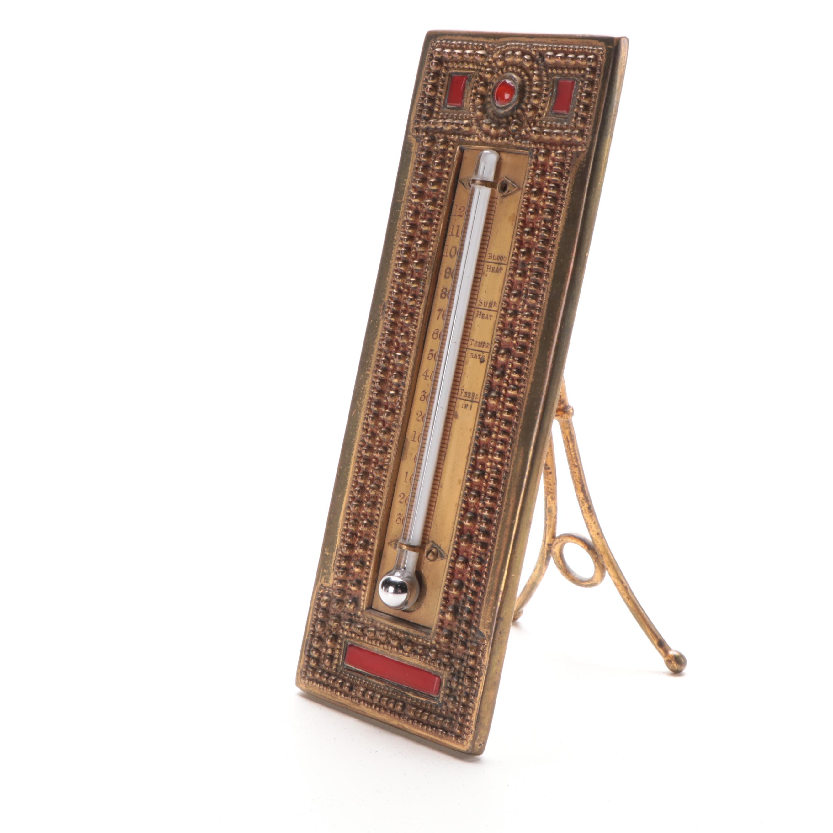 Tiffany Studios Bronze Zodiac Frame and Desk Thermometer