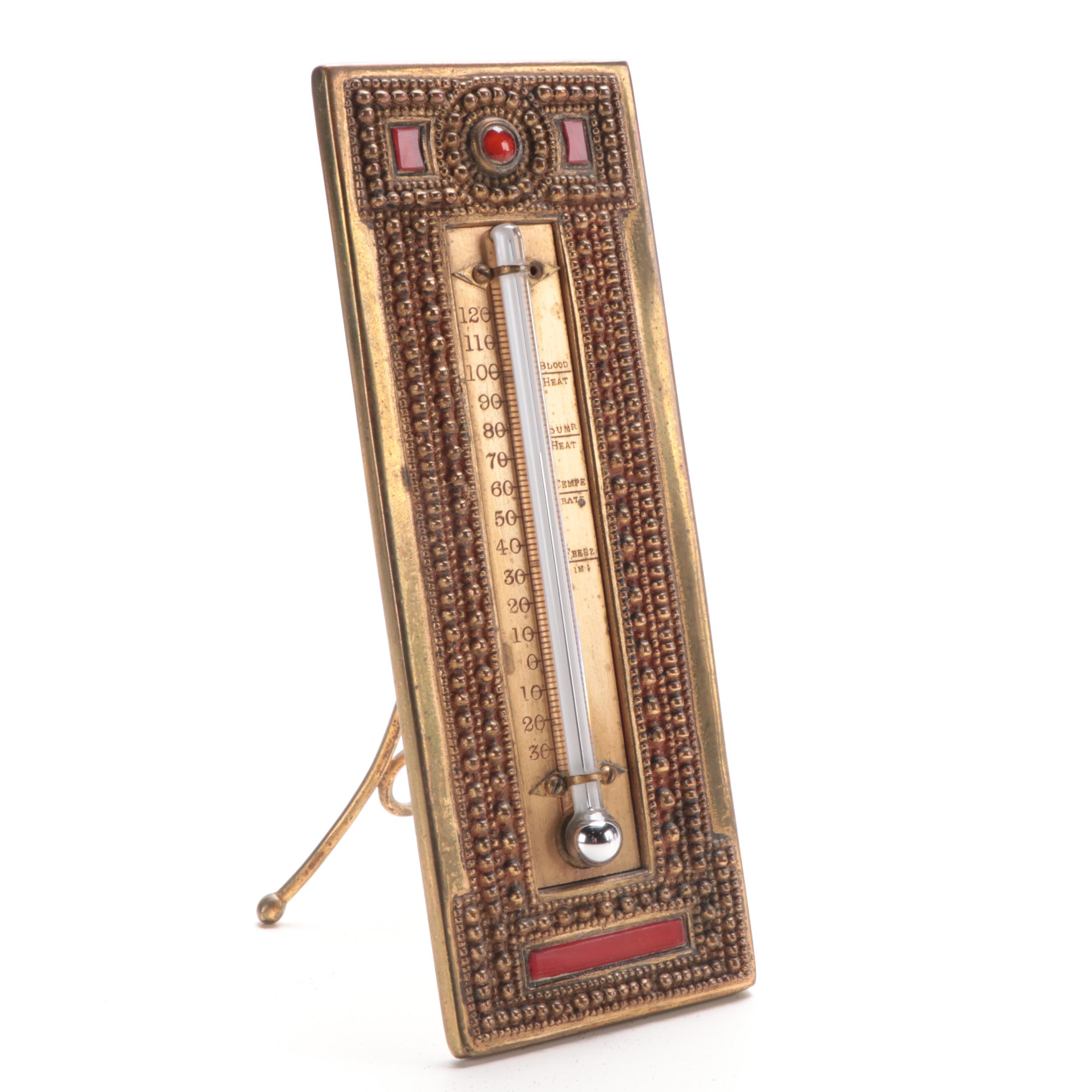 Tiffany Studios Bronze Zodiac Frame and Desk Thermometer