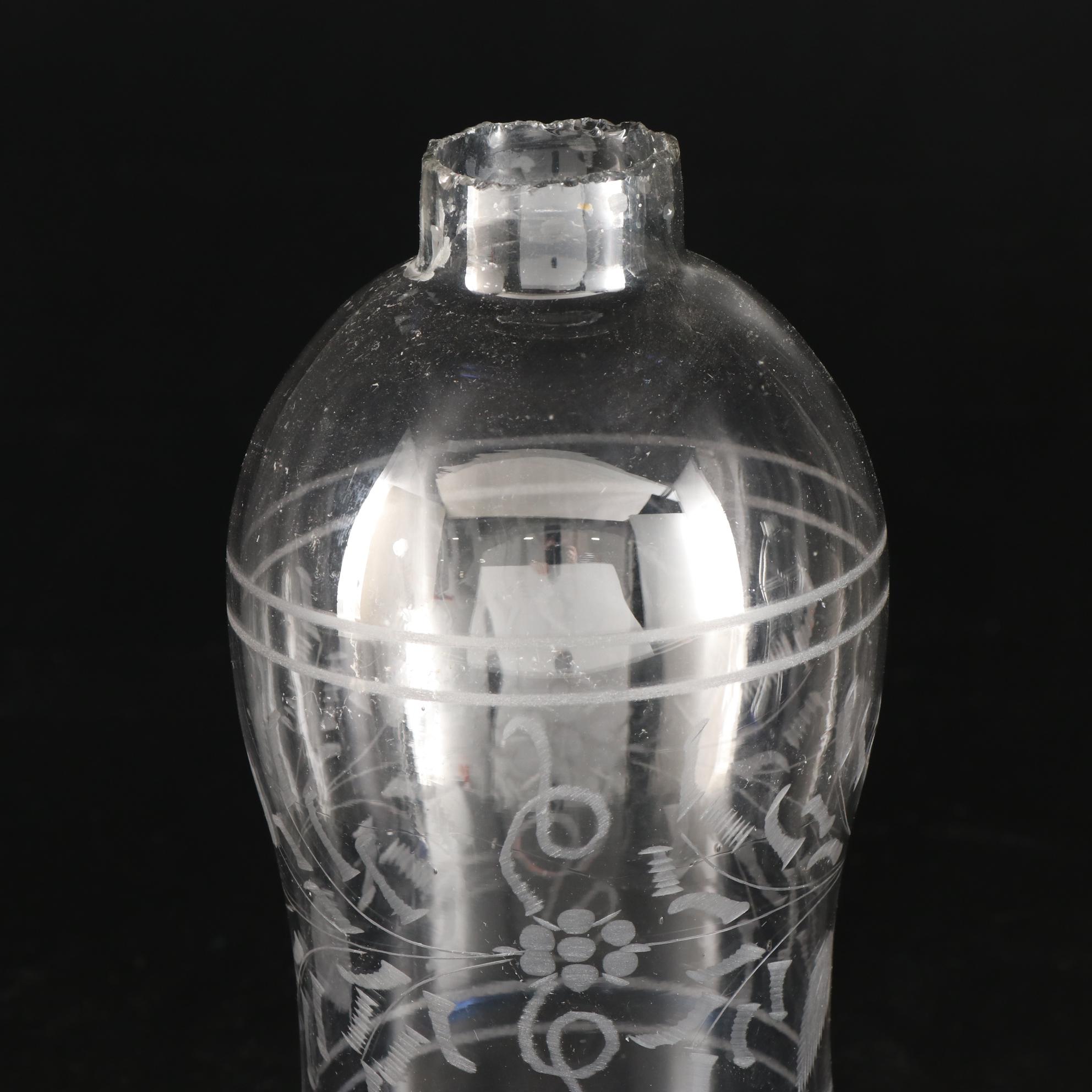 Etched Glass Candlestick Hurricane Fitters with Cobalt Rims