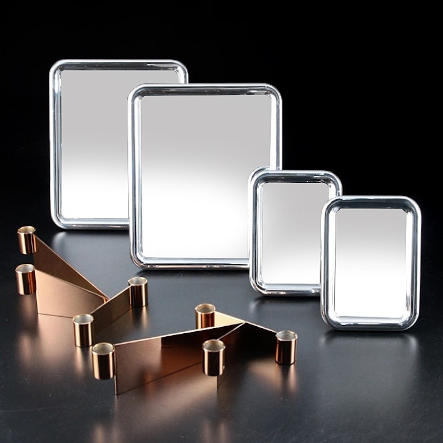 Georg Jensen "Tableau" Tabletop Mirrors with "Urkiola" Stainless Candle Holders