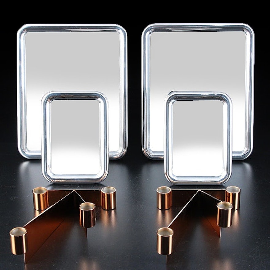 Georg Jensen "Tableau" Tabletop Mirrors with "Urkiola" Stainless Candle Holders