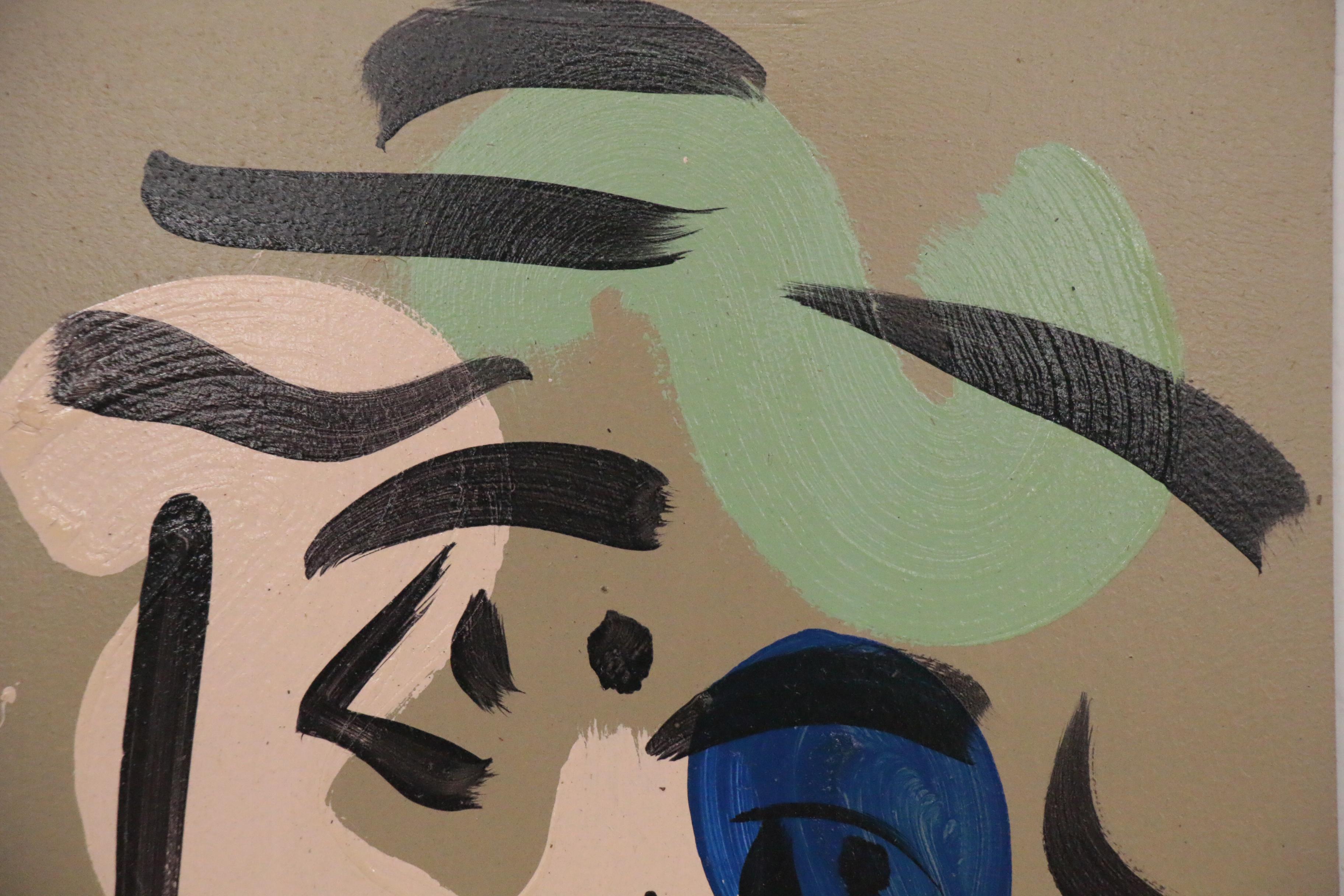 Peter Keil Abstract Portrait Acrylic Painting, Late 20th Century