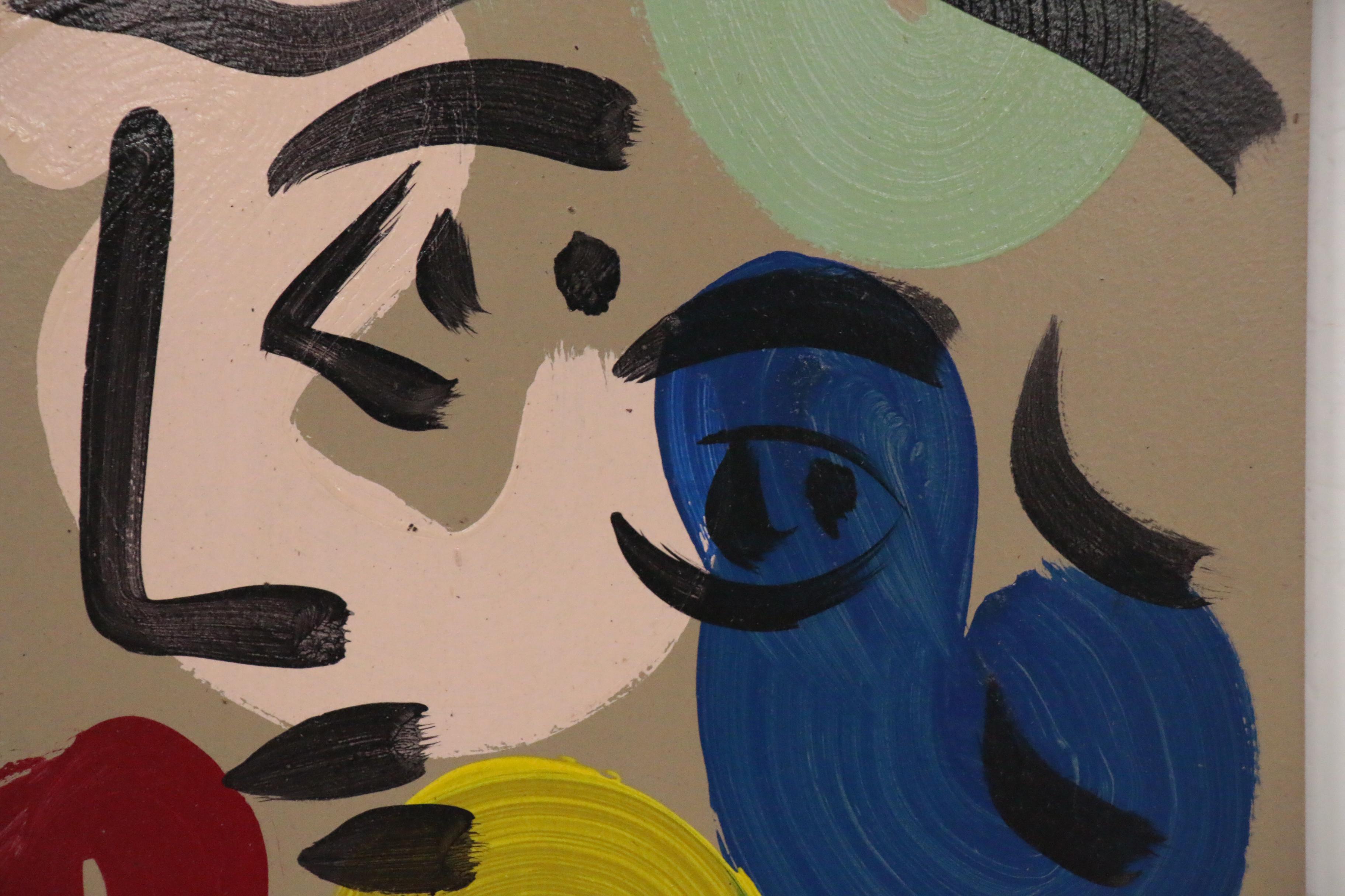 Peter Keil Abstract Portrait Acrylic Painting, Late 20th Century