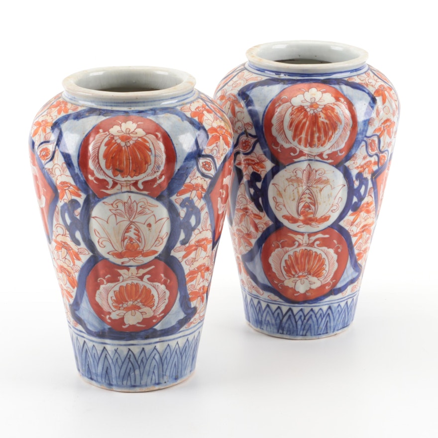 Pair of Japanese Imari Baluster Vases, Late 19th to Early 20th Century