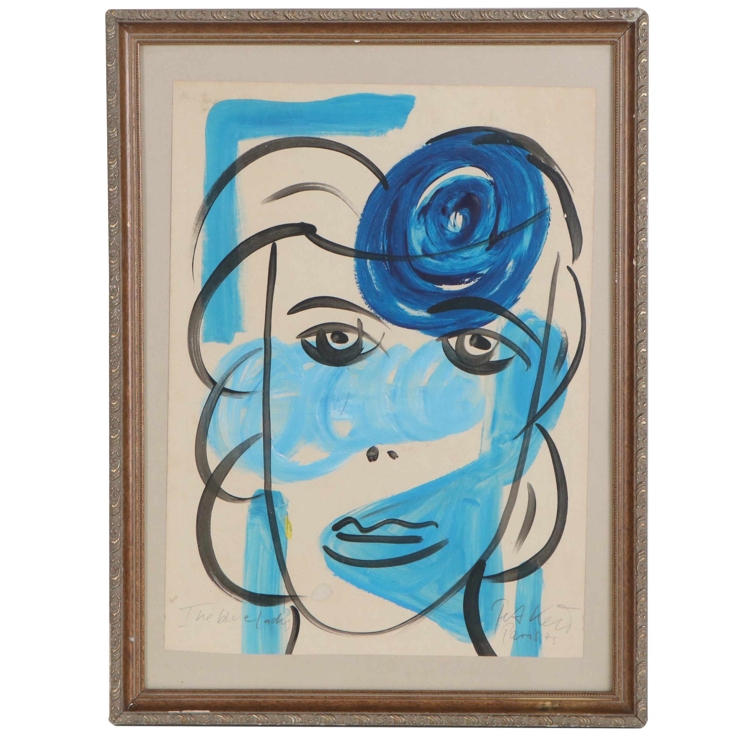 Peter Keil Abstract Acrylic Painting "The Blue Lady with a Hat," 1975