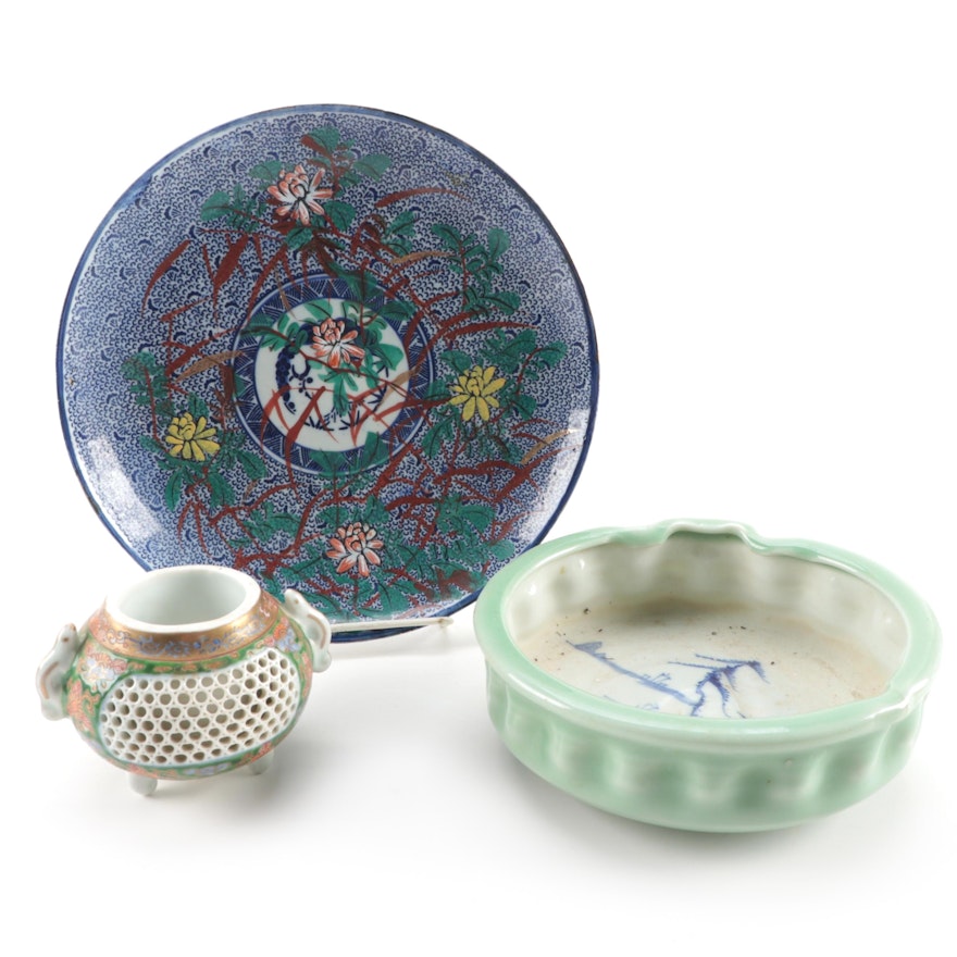 Japanese Plate, Bowl and Reticulated Vase