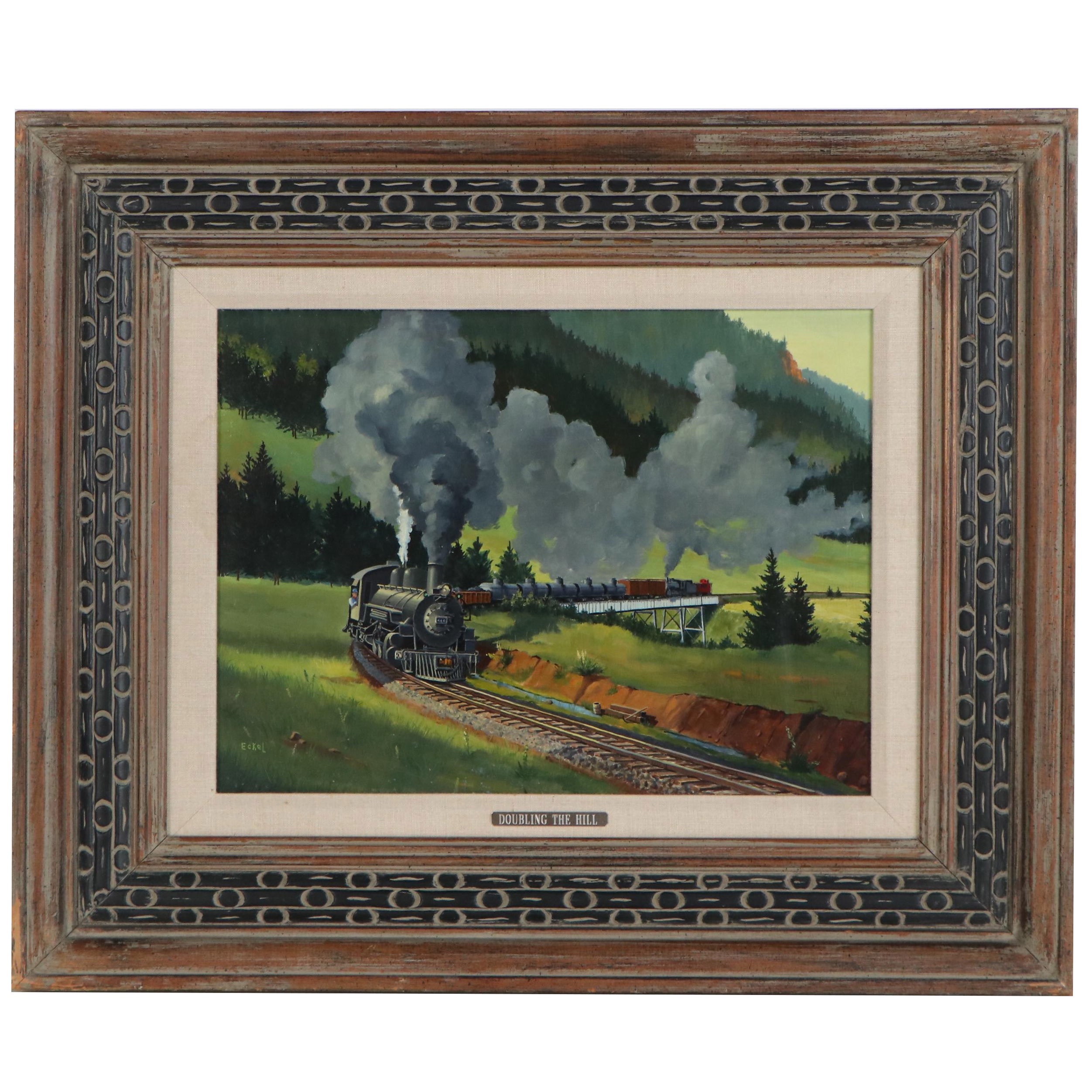 Bob Eckel Oil Painting "Doubling the Hill," Late 20th Century