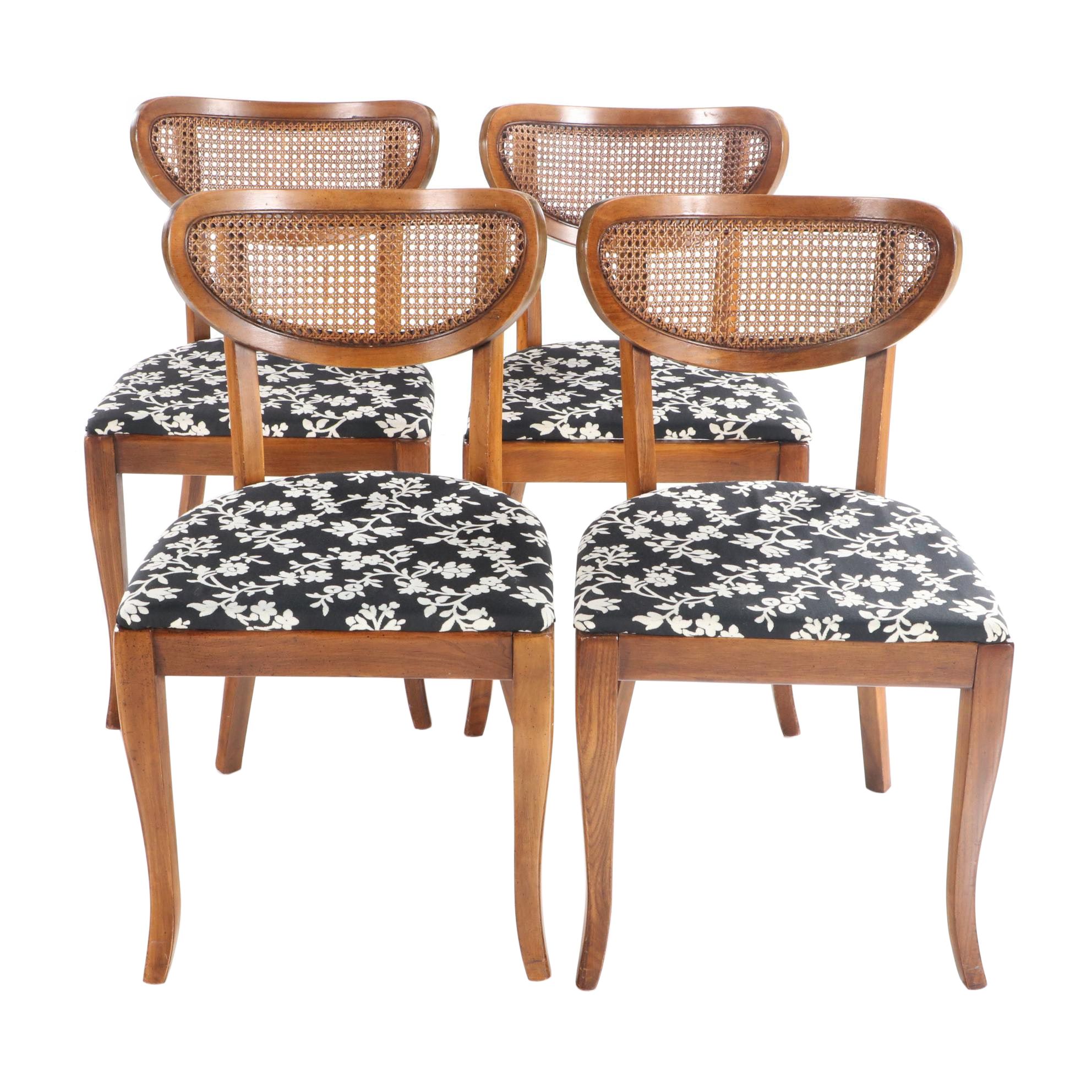 Four Mid Century Modern Walnut-Stained and Cane-Back Dining Side Chairs